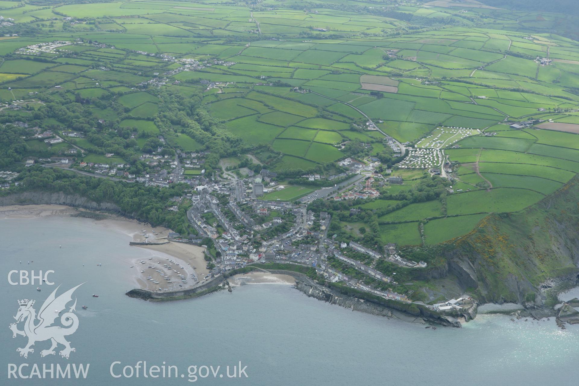 RCAHMW colour oblique photograph of New Quay pier and slipway. Taken by Toby Driver on 20/05/2008.