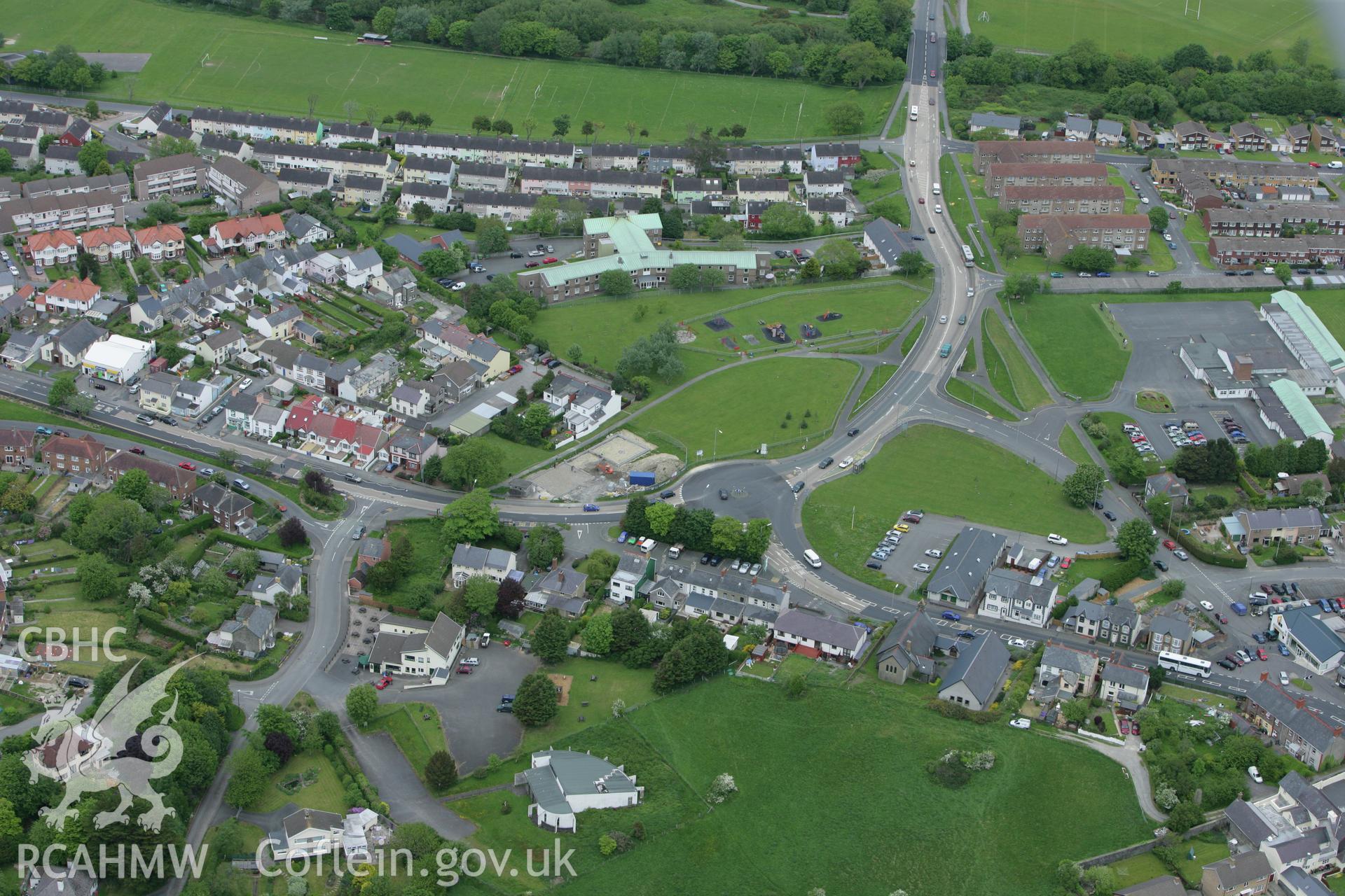 RCAHMW colour oblique photograph of Penparcau, Aberystwyth with the Catholic Church of Welsh Martyrs in the foreground. Taken by Toby Driver on 20/05/2008.