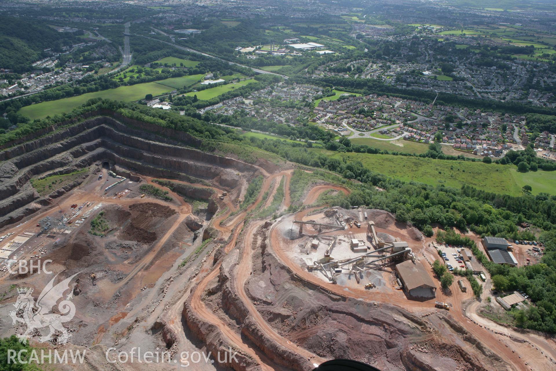 RCAHMW colour oblique photograph of Taff's Well Quarry, Pentrych. Taken by Toby Driver on 21/07/2008.