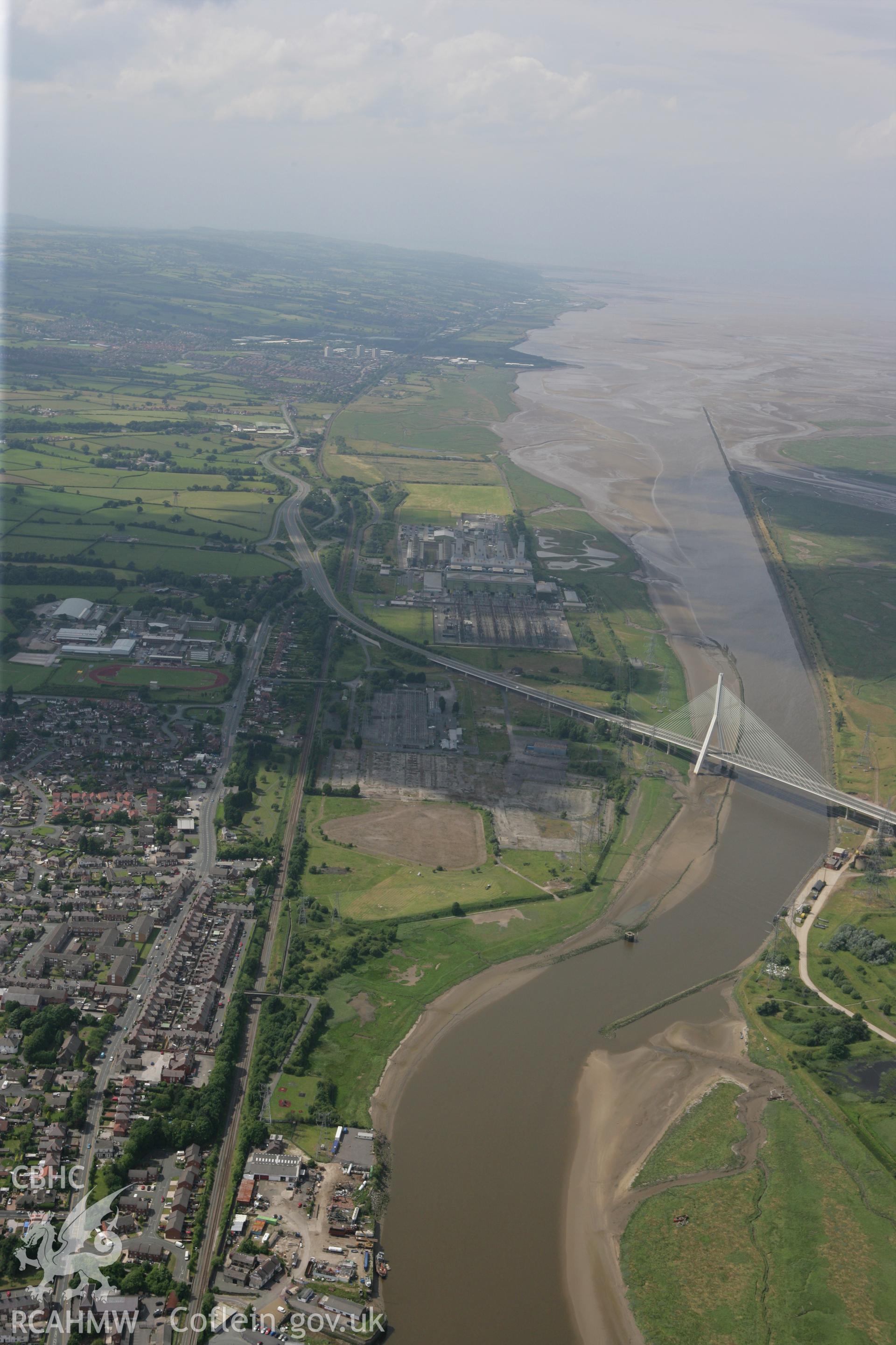 RCAHMW colour oblique photograph of Connah's Quay Road Bridge. Taken by Toby Driver on 01/07/2008.