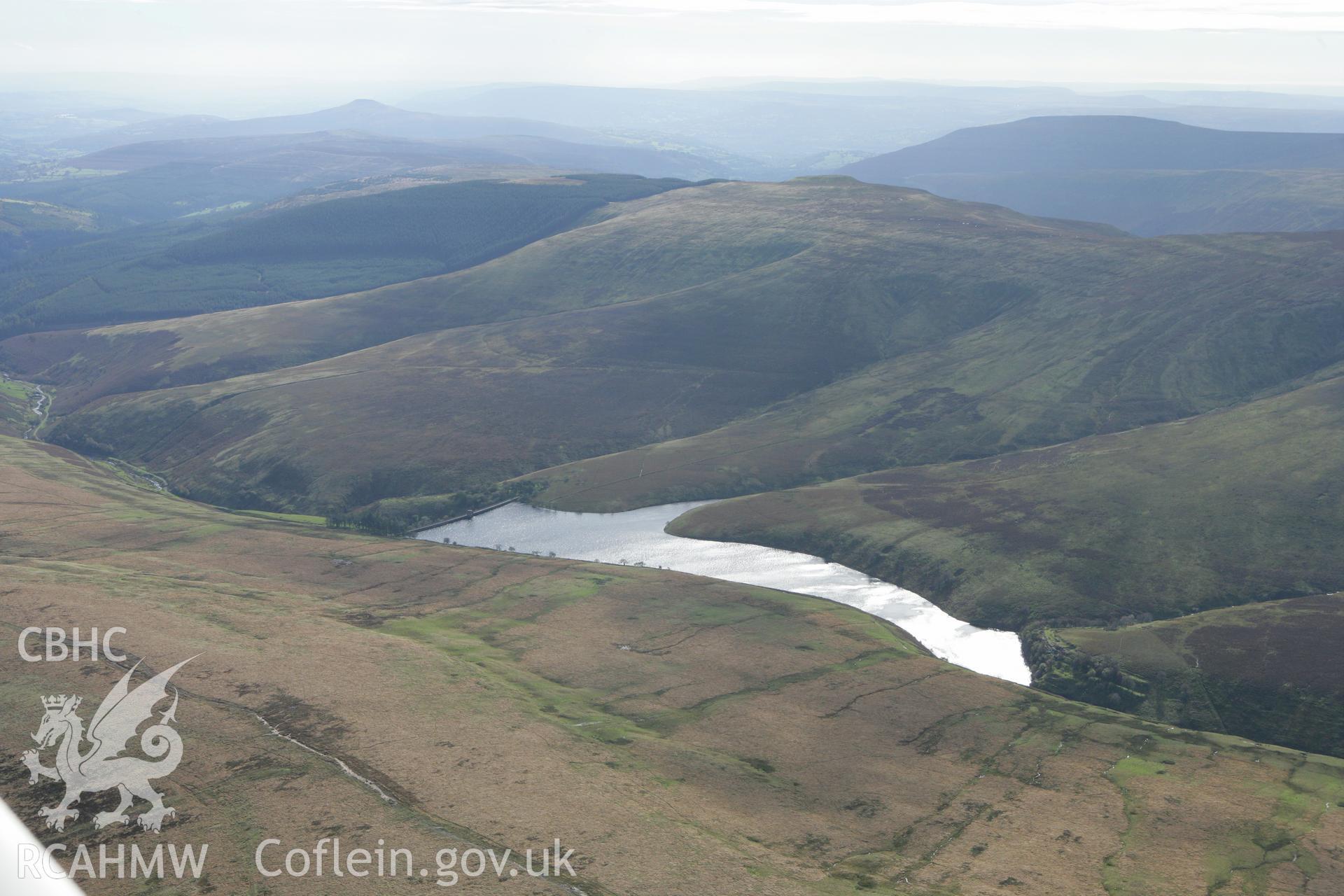 RCAHMW colour oblique photograph of Grwyne Fawr Reservoir, from the north. Taken by Toby Driver on 10/10/2008.