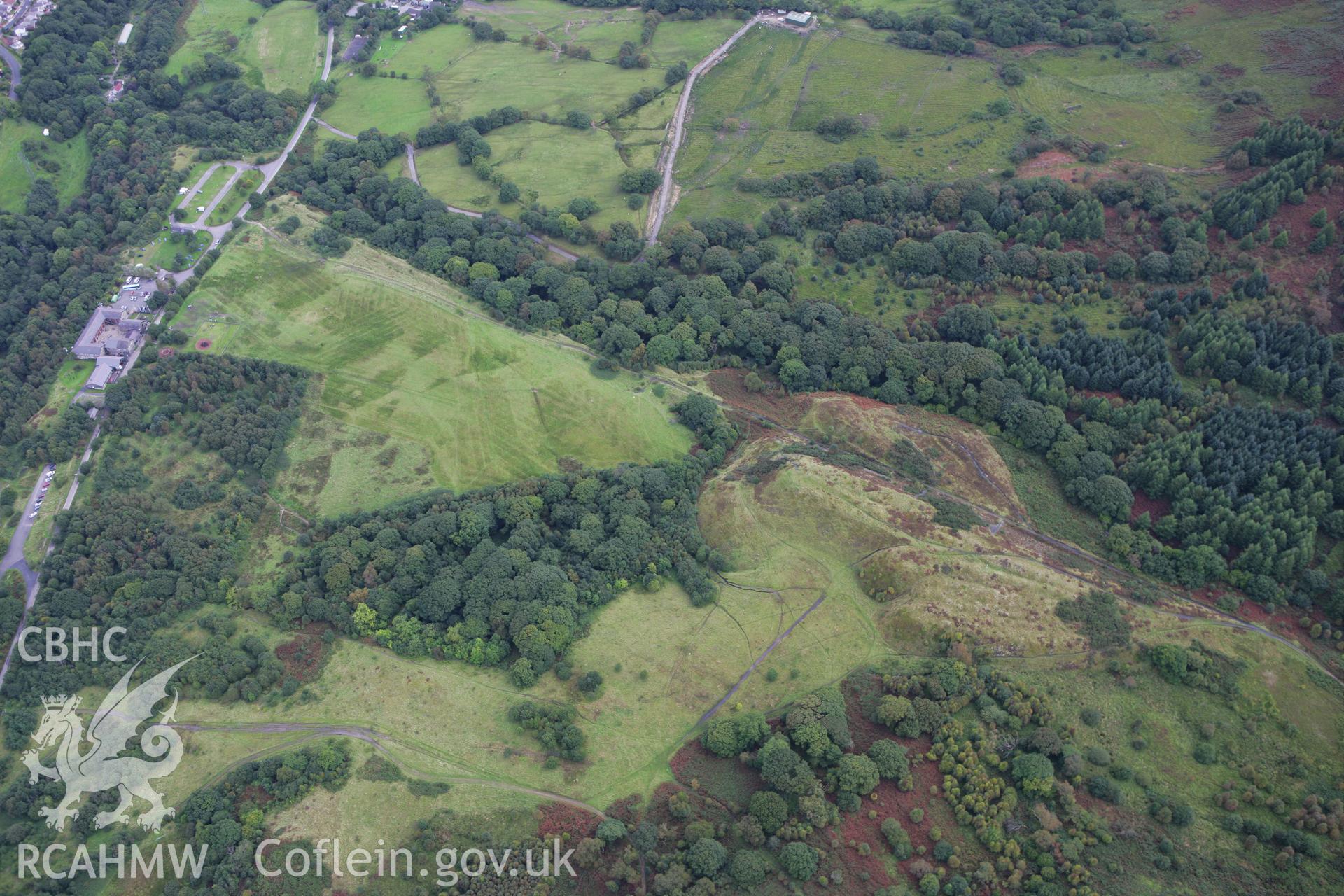 RCAHMW colour oblique photograph of disused workings from the Merthyr Dare Colliery, now Dare Valley Country Park. Taken by Toby Driver on 12/09/2008.