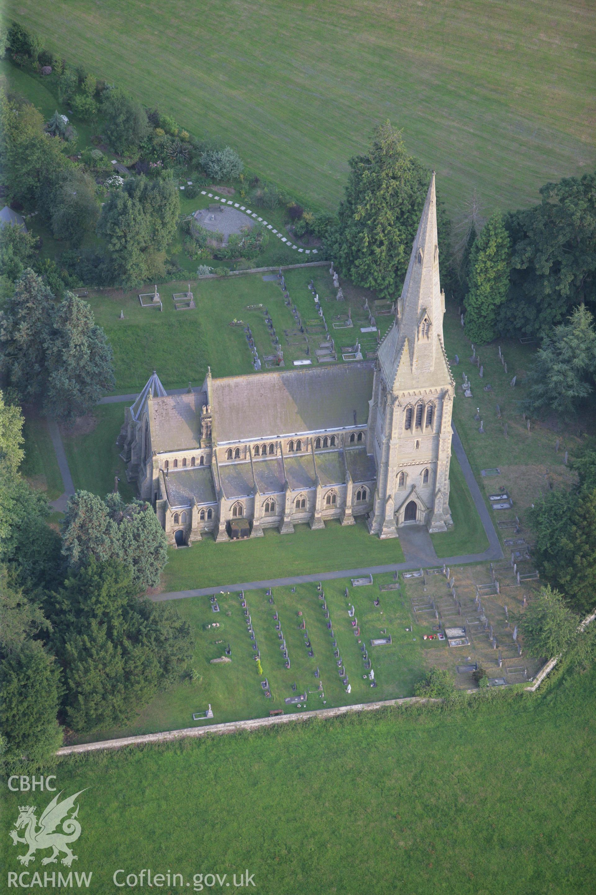 RCAHMW colour oblique photograph of Holy Trinity Church, Leighton. Taken by Toby Driver on 24/07/2008.