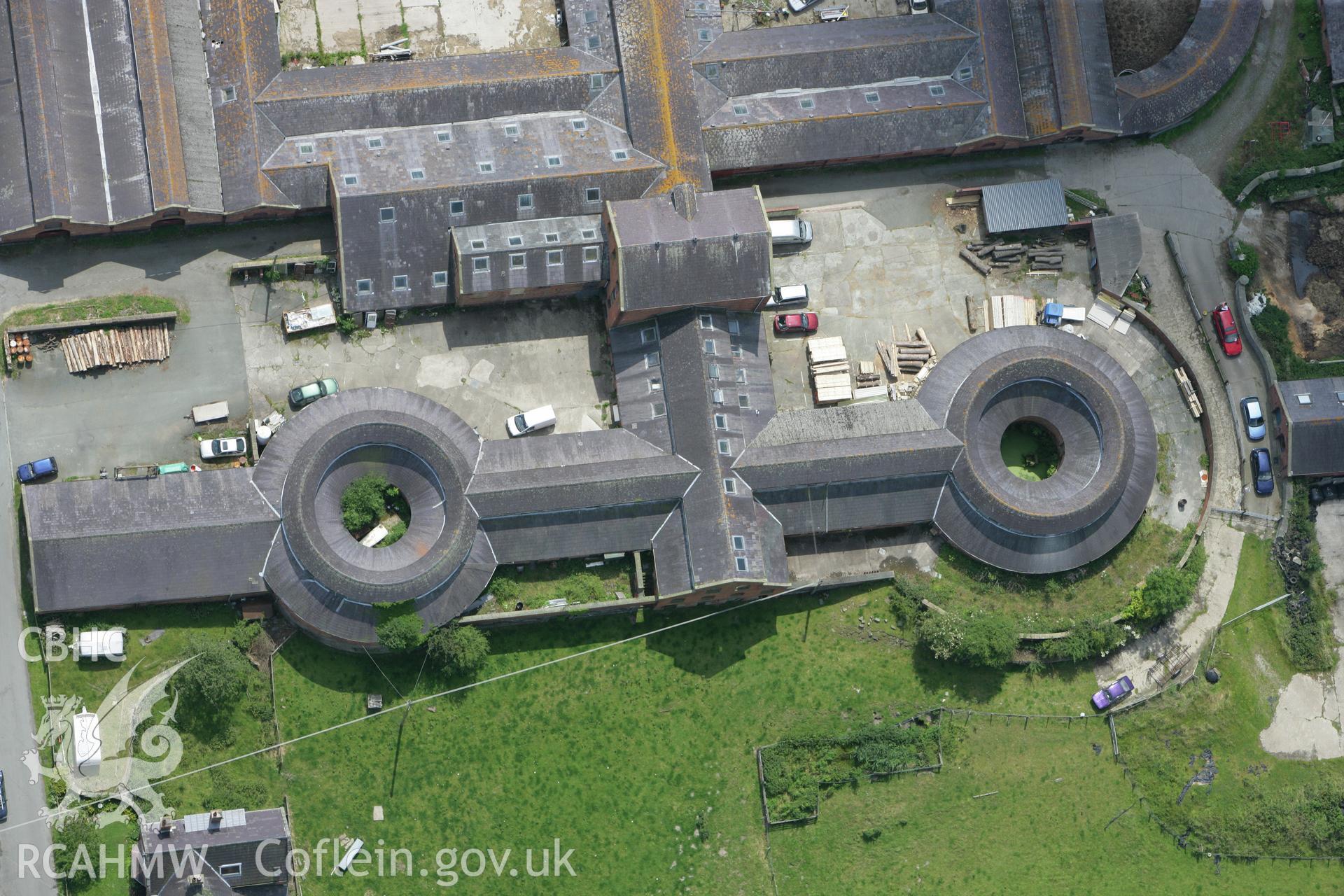 RCAHMW colour oblique photograph of Piggery and sheepery, Leighton Model Farm, Leighton Estate, Welshpool. Taken by Toby Driver on 01/07/2008.