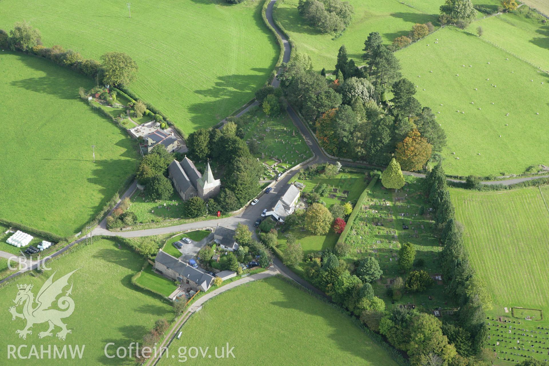 RCAHMW colour oblique photograph of Saints Almeds and Ellyw's Parish Church. Taken by Toby Driver on 10/10/2008.