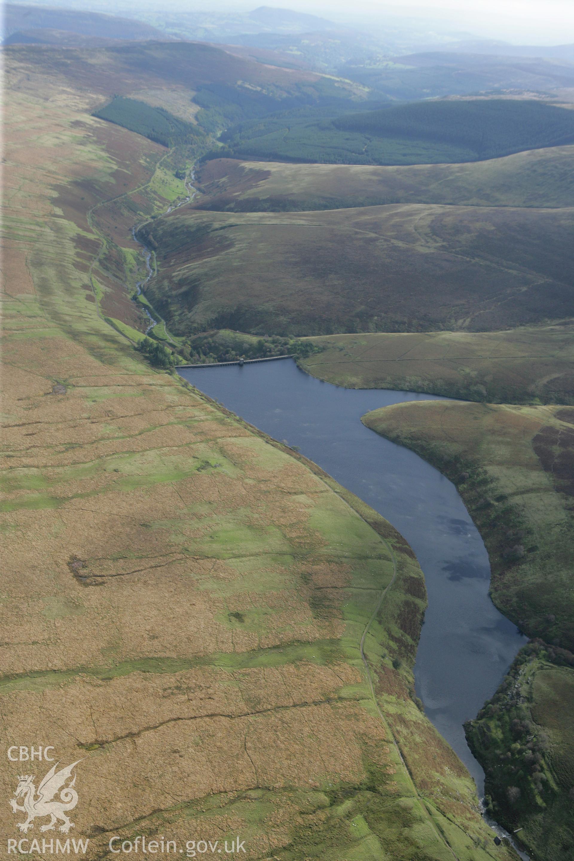 RCAHMW colour oblique photograph of Grwyne Fawr Reservoir, from the north-west. Taken by Toby Driver on 10/10/2008.
