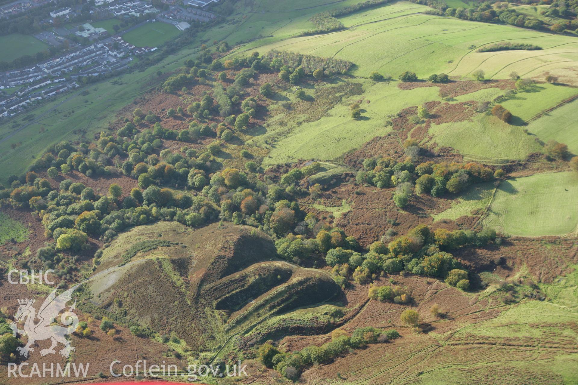 RCAHMW colour oblique photograph of Bwllfa Levels, east of Dyffryn Ironworks, Merthyr Tydfil. Taken by Toby Driver on 16/10/2008.