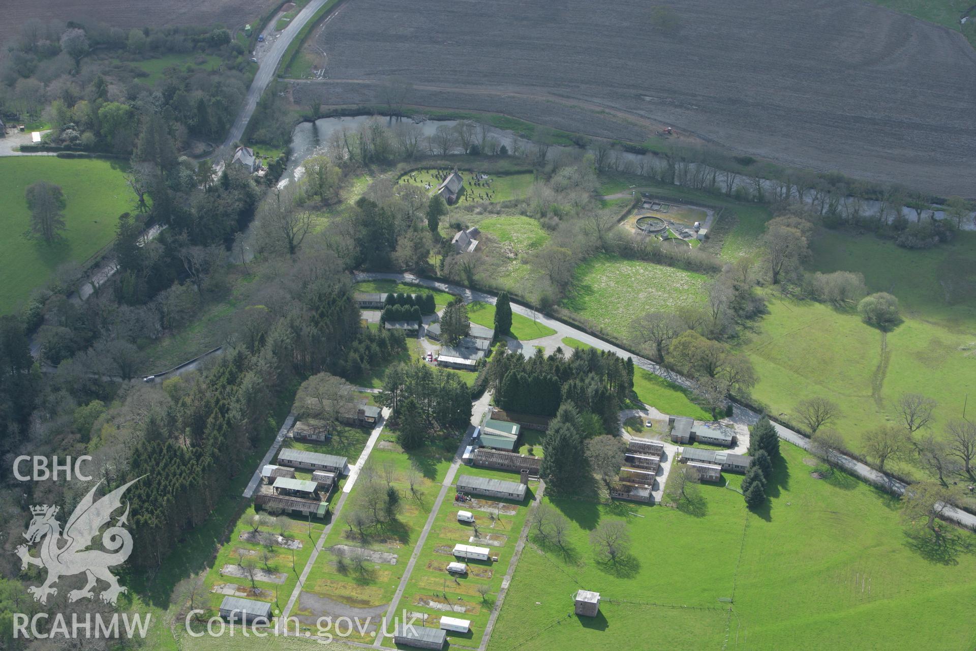 RCAHMW colour oblique photograph of Former Prisoner of War Chapel, Henllan Caravan Park. Taken by Toby Driver on 24/04/2008.