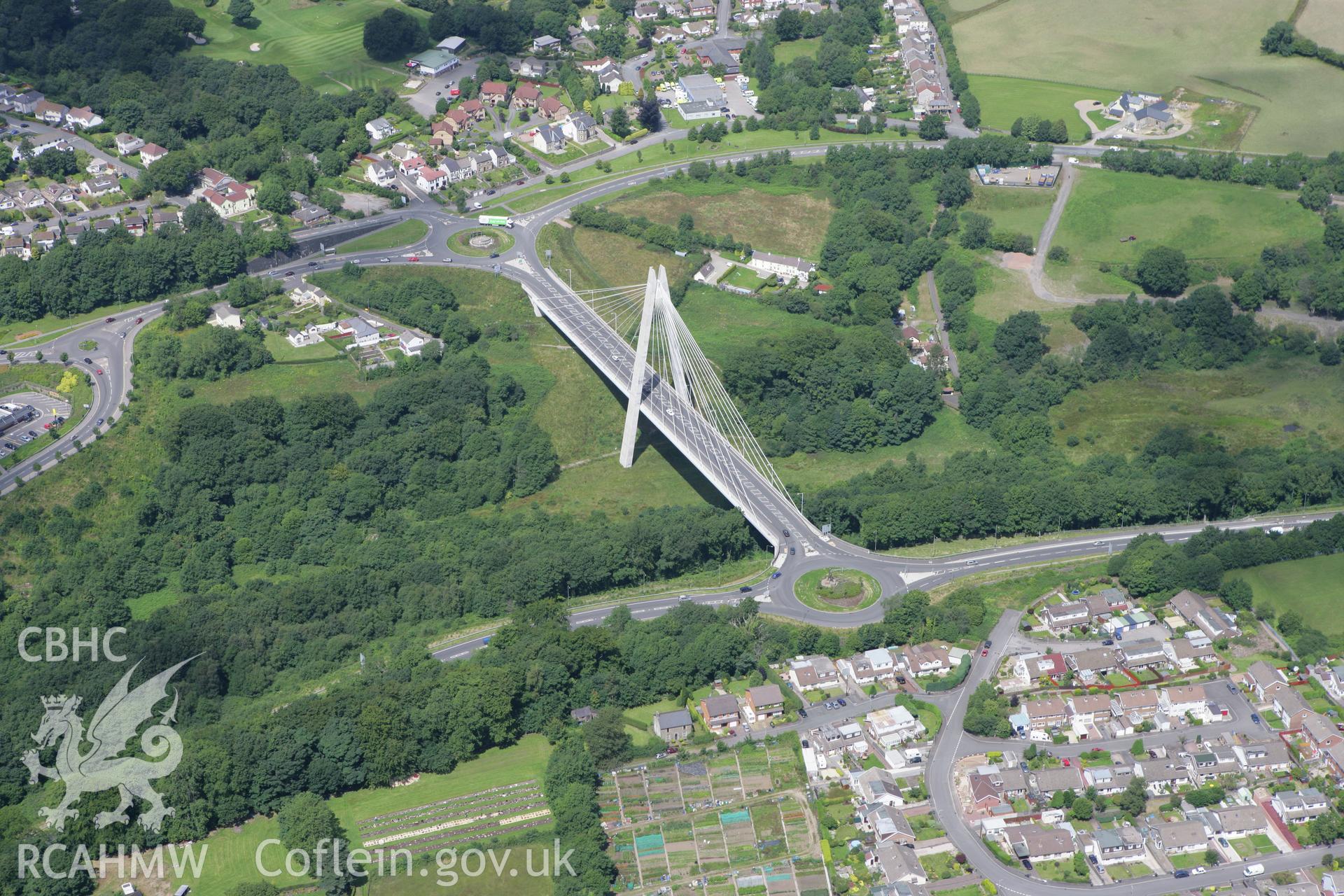 RCAHMW colour oblique photograph of Chartist Bridge, Sirhowy Enterprise Way, Blackwood. Taken by Toby Driver on 21/07/2008.
