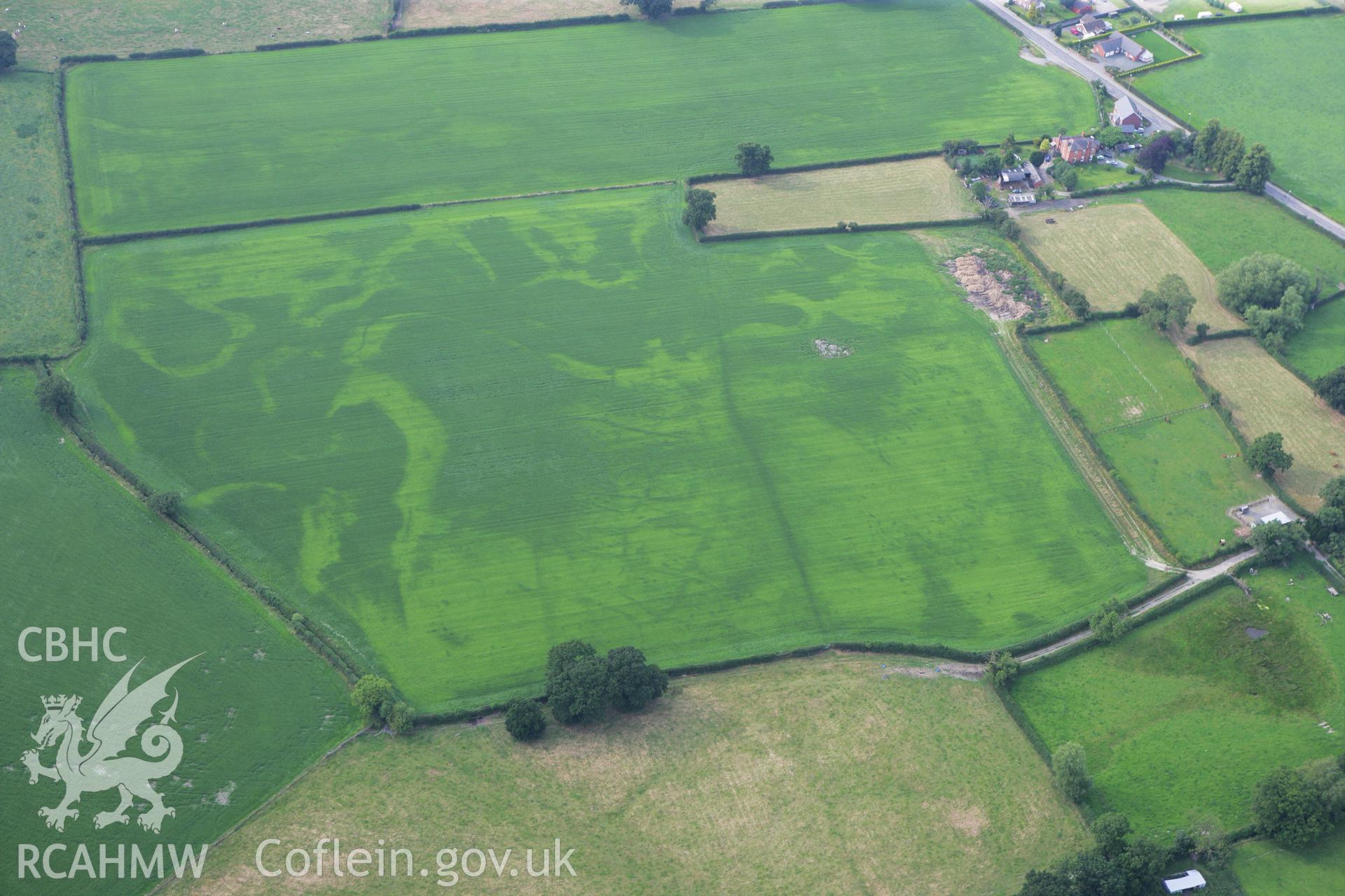 RCAHMW colour oblique photograph of Llandrinio Prehistoric Settlement. Taken by Toby Driver on 24/07/2008.