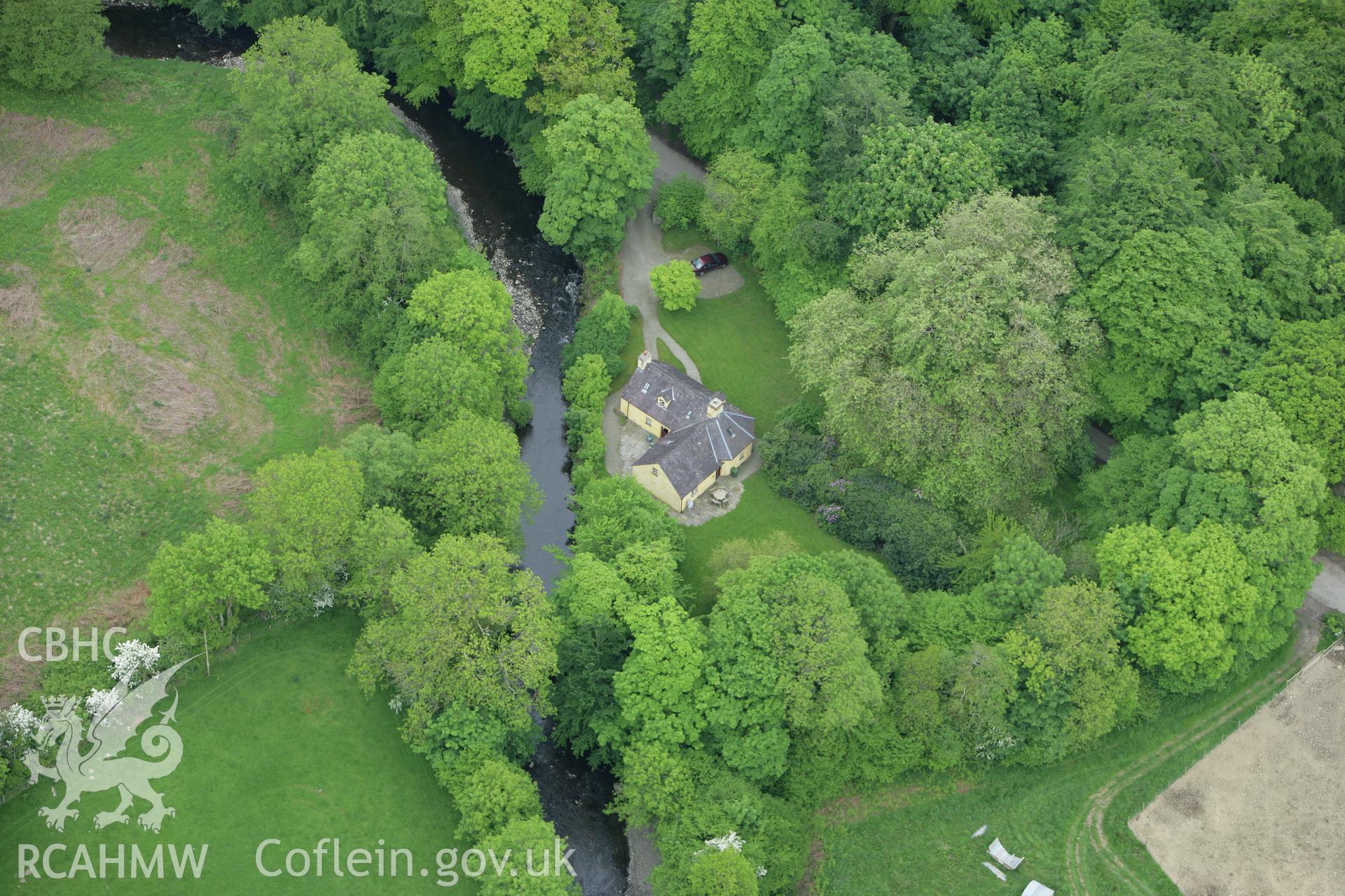 RCAHMW colour oblique photograph of Abermydyr, Llanerchaeron. Taken by Toby Driver on 20/05/2008.