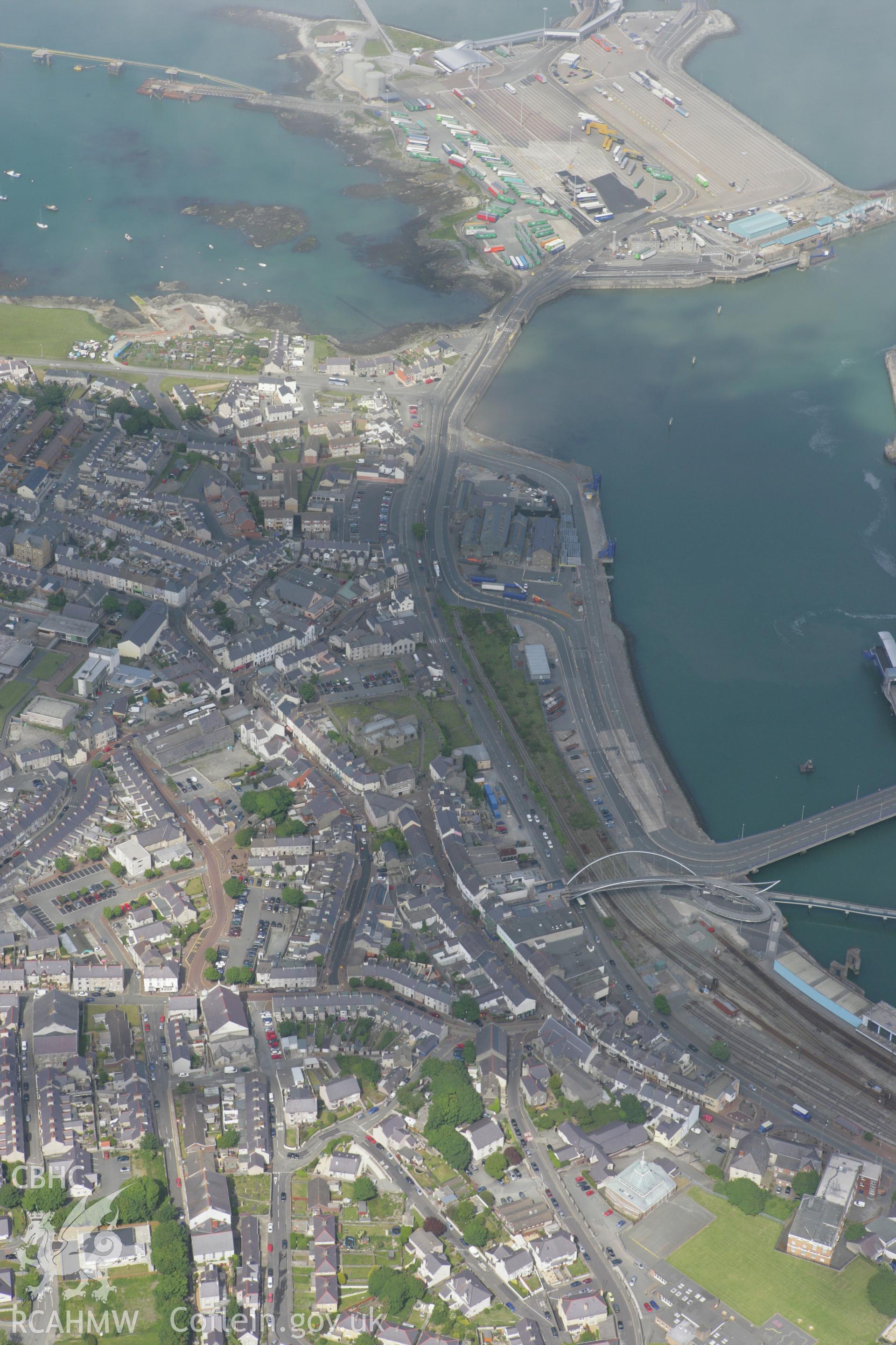 RCAHMW colour oblique photograph of Holyhead, town and harbour. Taken by Toby Driver on 13/06/2008.