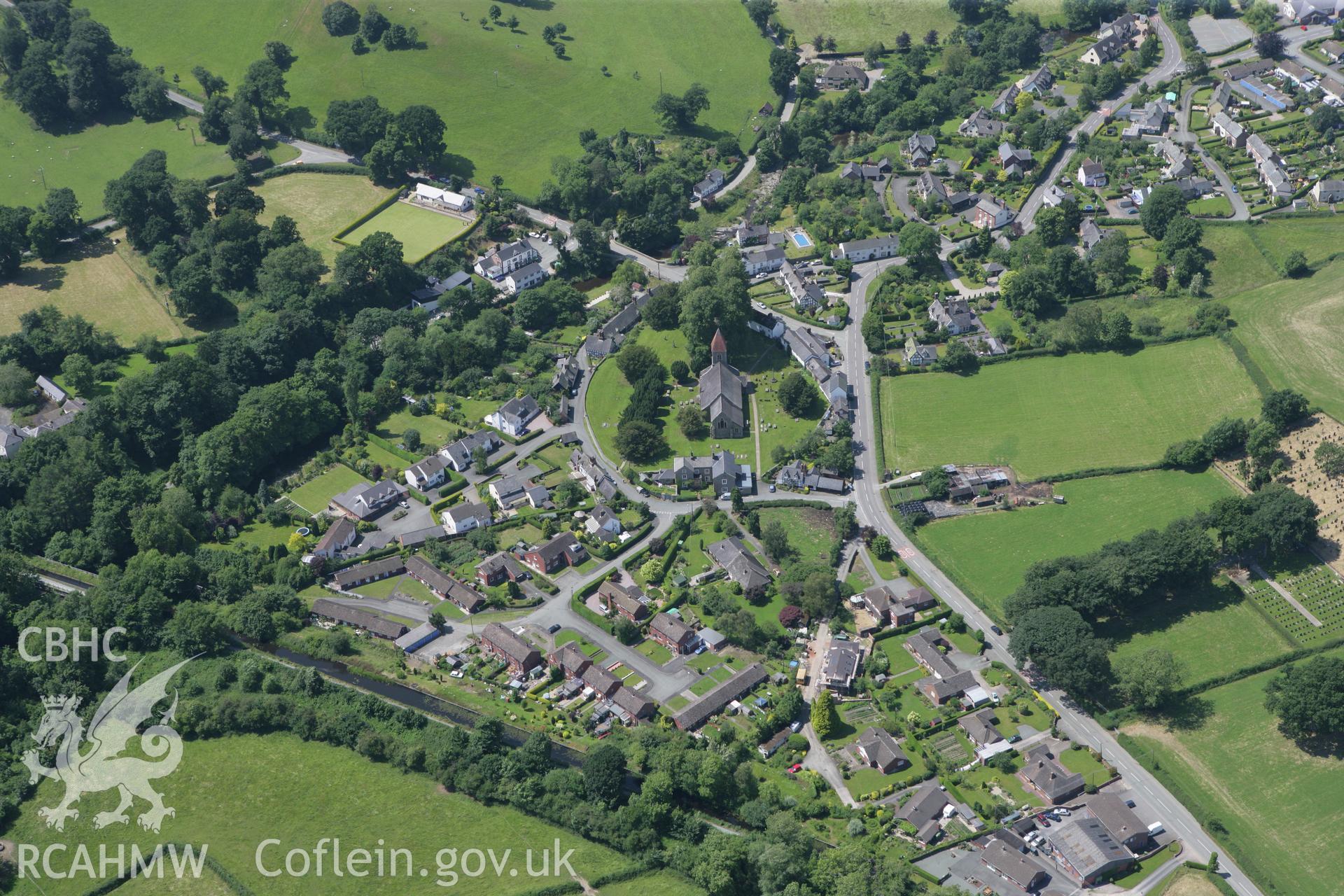 RCAHMW colour oblique photograph of Berriw village, with St Beuno's Church. Taken by Toby Driver on 01/07/2008.