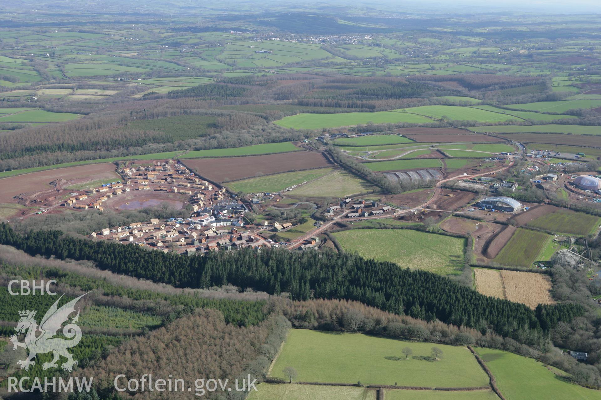 RCAHMW colour oblique photograph of Bluestone Holiday Village, Narberth. Taken by Toby Driver on 04/03/2008.