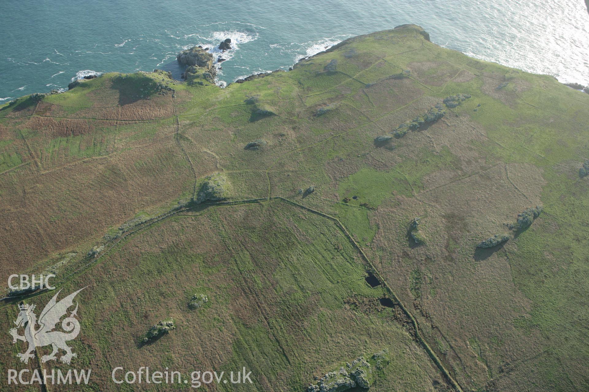 RCAHMW colour oblique photograph of Settlements and field systems, Skomer Island, south-west part. Taken by Toby Driver on 04/03/2008.