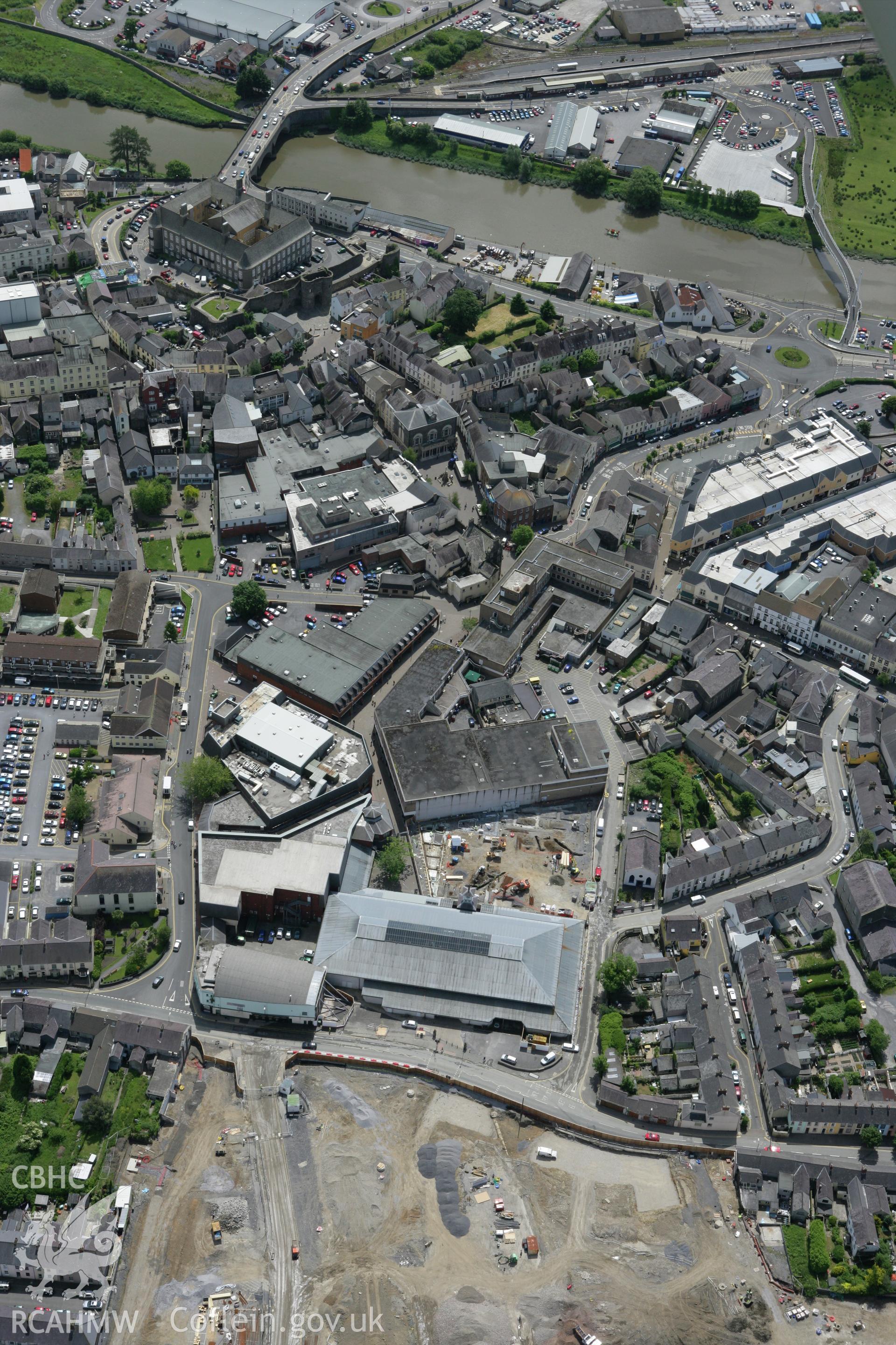 RCAHMW colour oblique photograph of Carmarthen Old Provision Market. Taken by Toby Driver on 09/06/2008.