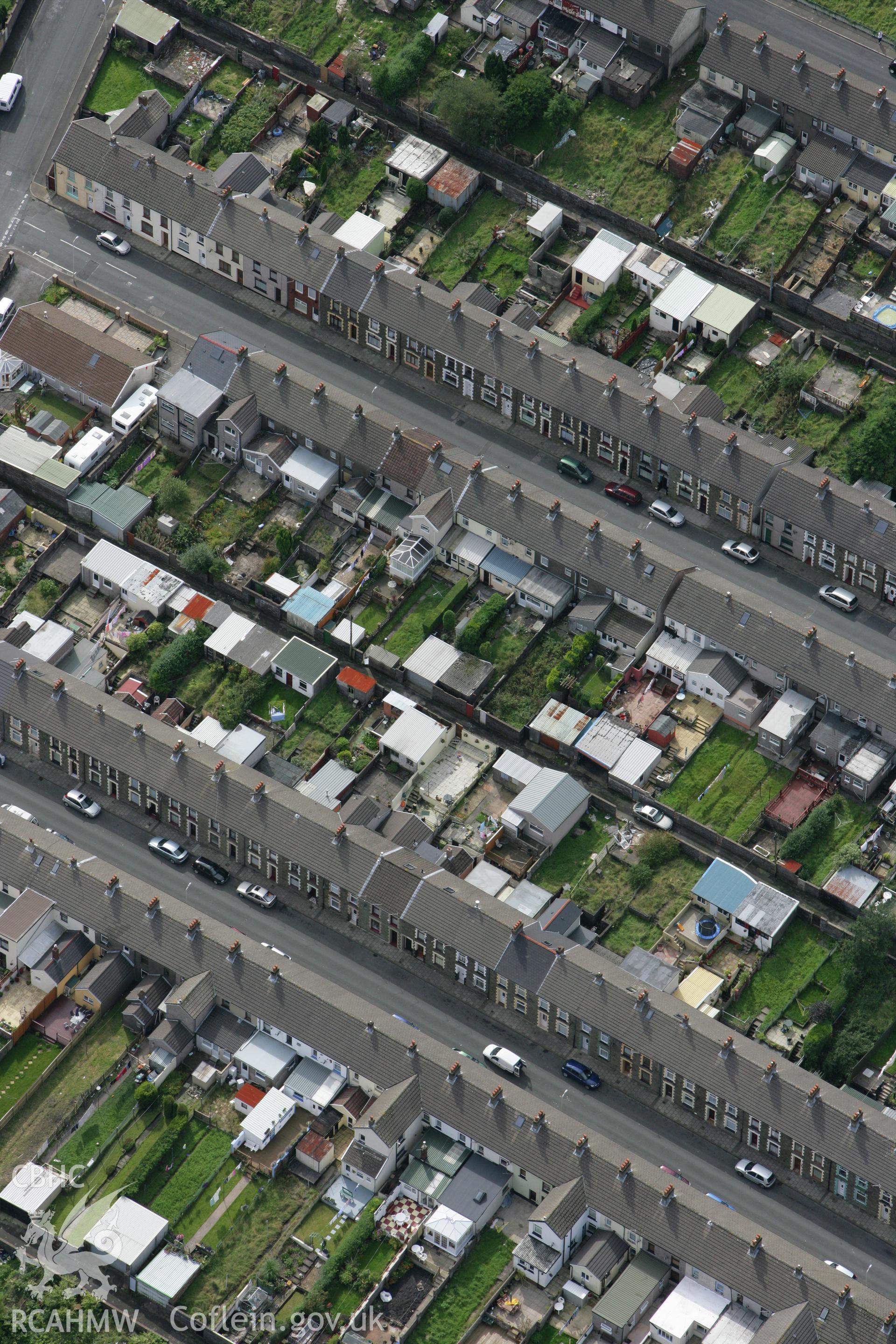 RCAHMW colour oblique photograph of terraced workers housing, Maerdy. Taken by Toby Driver on 12/09/2008.