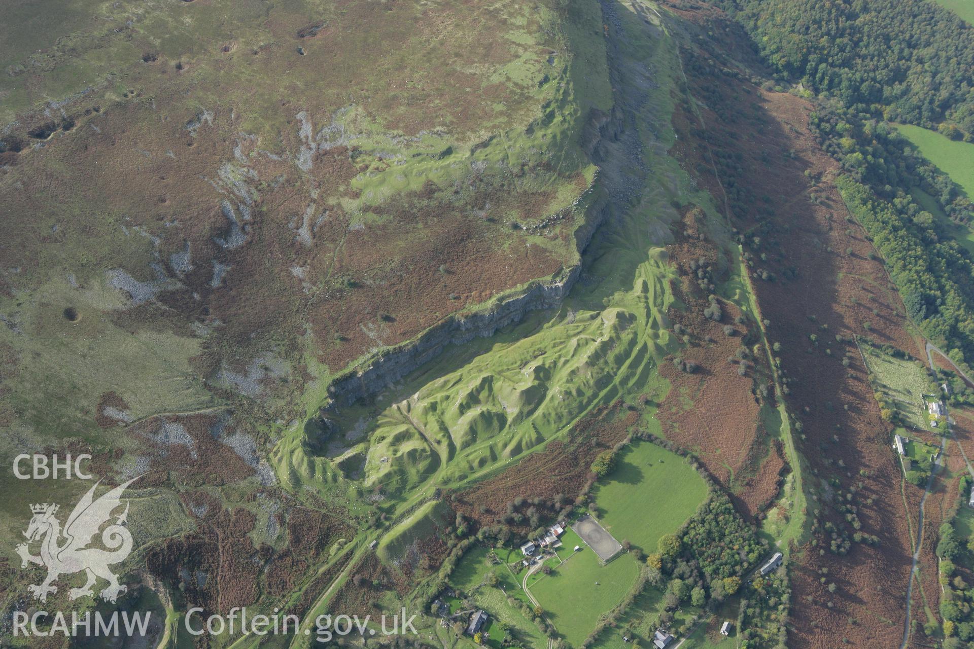 RCAHMW colour oblique photograph of Pant-y-rhiw Quarry. Taken by Toby Driver on 10/10/2008.