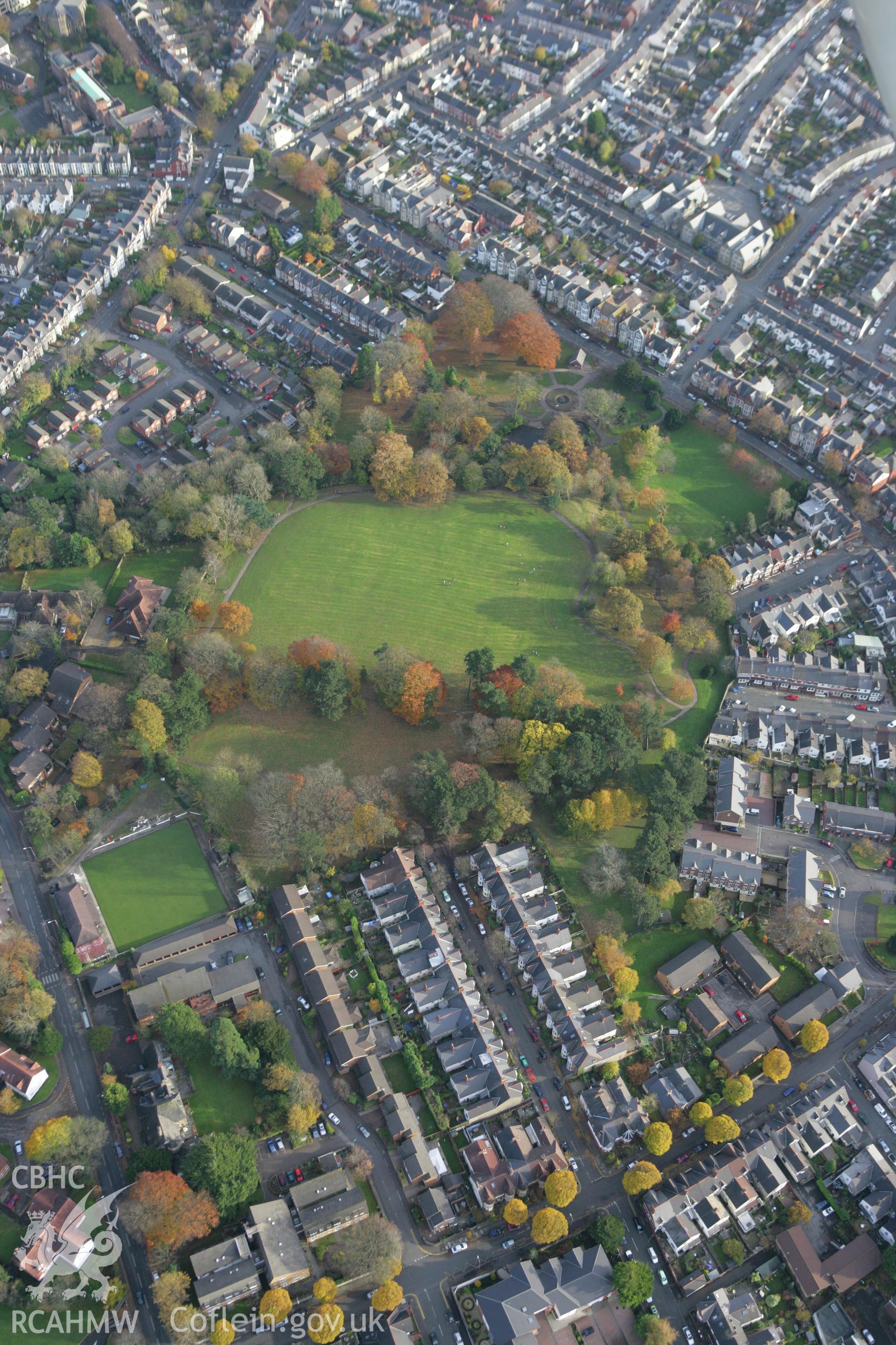 RCAHMW colour oblique photograph of Thompson Park (Sir David's Fields), Cardiff. Taken by Toby Driver on 12/11/2008.
