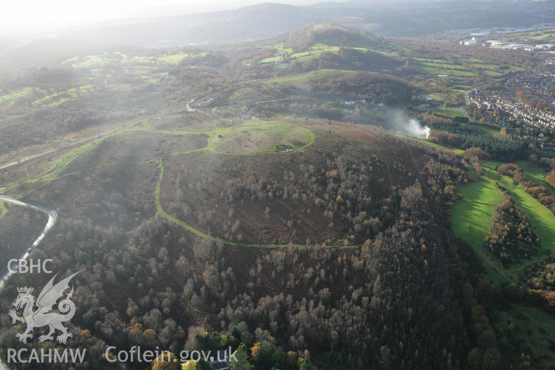 RCAHMW colour oblique photograph of Caerphillly Common Mining Works. Taken by Toby Driver on 12/11/2008.