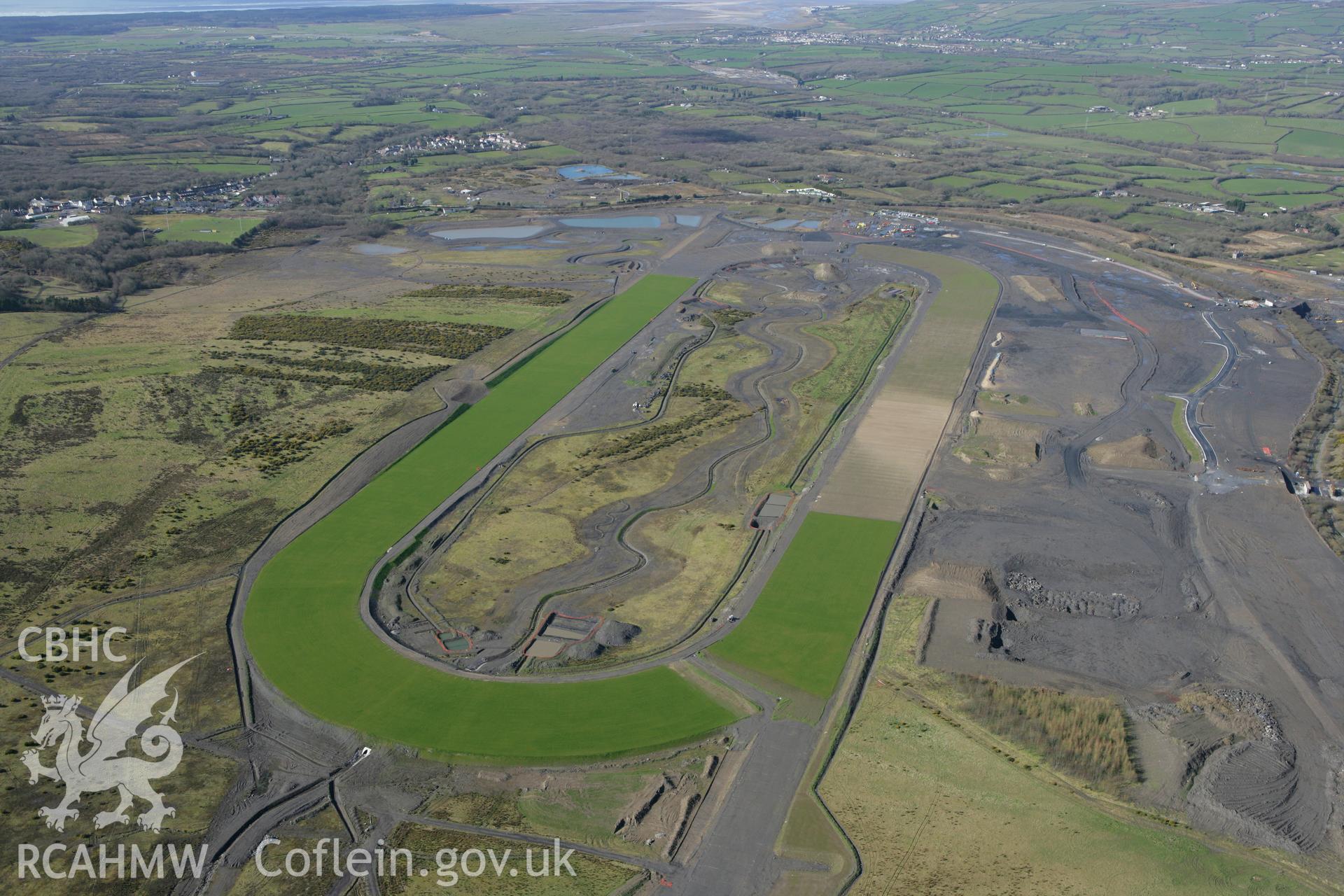 RCAHMW colour oblique photograph of Ffos Las Racecourse, during constuction. Taken by Toby Driver on 04/03/2008.