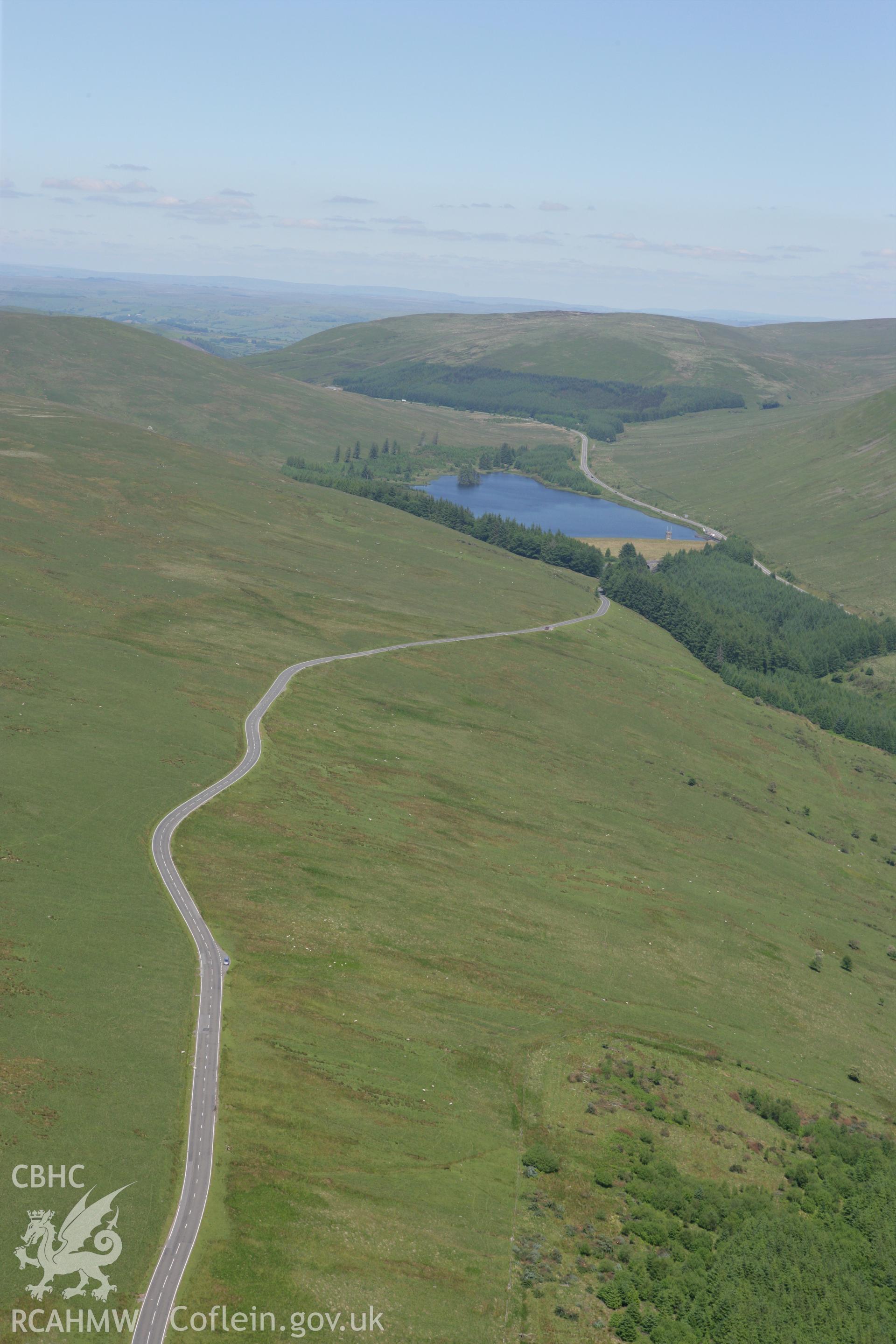 RCAHMW colour oblique photograph of Brecons Reservoir, Taff Fawr Reservoirs, Cardiff Waterworks. Taken by Toby Driver on 09/06/2008.