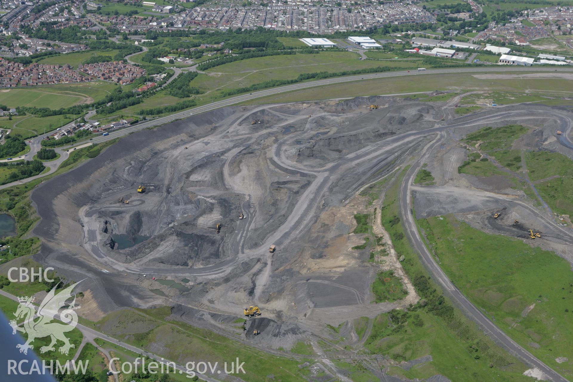 RCAHMW colour oblique photograph of Ffos-y-fran Land Reclaimation Scheme (Dowlais Opencast). Taken by Toby Driver on 09/06/2008.