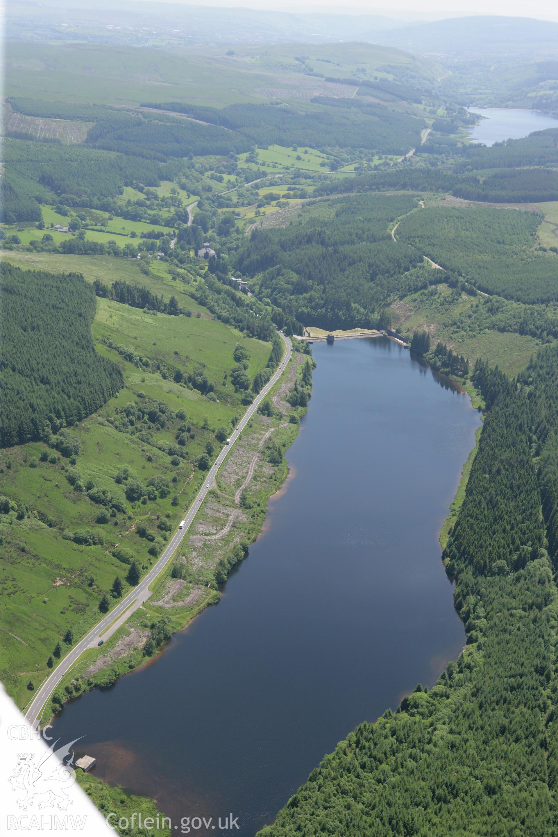 RCAHMW colour oblique photograph of Cantref Reservoir, Taff Fawr Reservoirs, Cardiff Waterworks. Taken by Toby Driver on 09/06/2008.