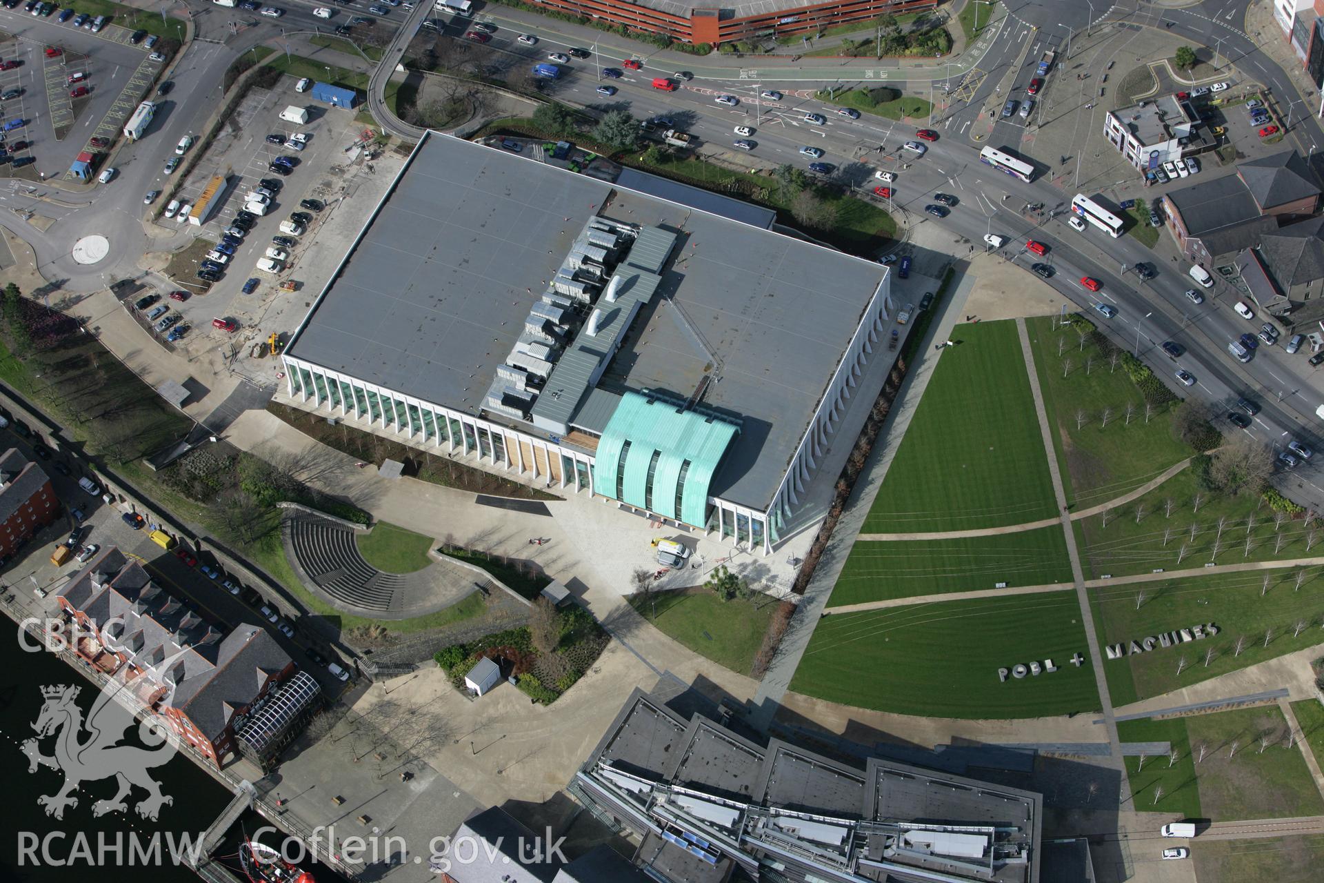 RCAHMW colour oblique photograph of Swansea Leisure Centre. Taken by Toby Driver on 04/03/2008.