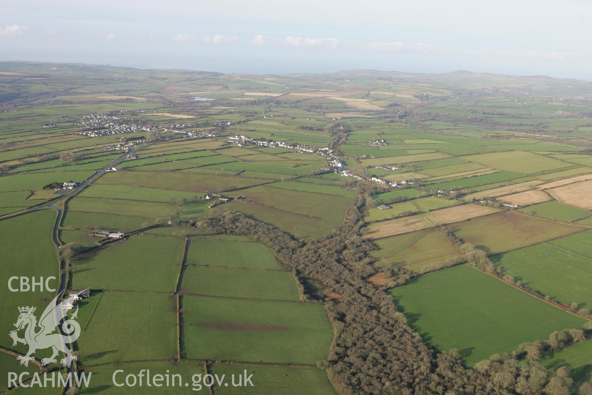 RCAHMW colour oblique photograph of Letterston village. Taken by Toby Driver on 15/12/2008.