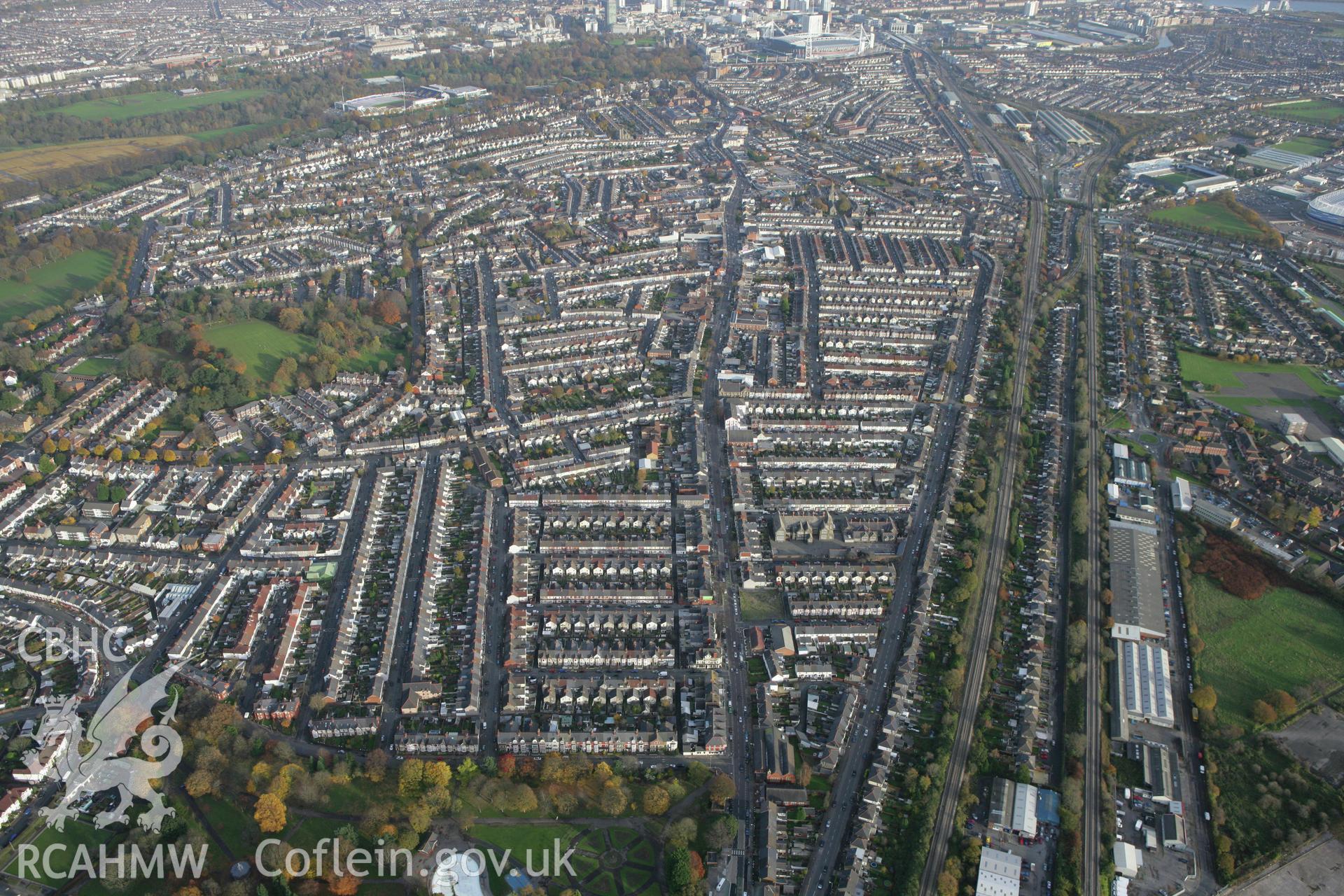 RCAHMW colour oblique photograph of Canton, looking east from Victoria Park, Cardiff. Taken by Toby Driver on 12/11/2008.