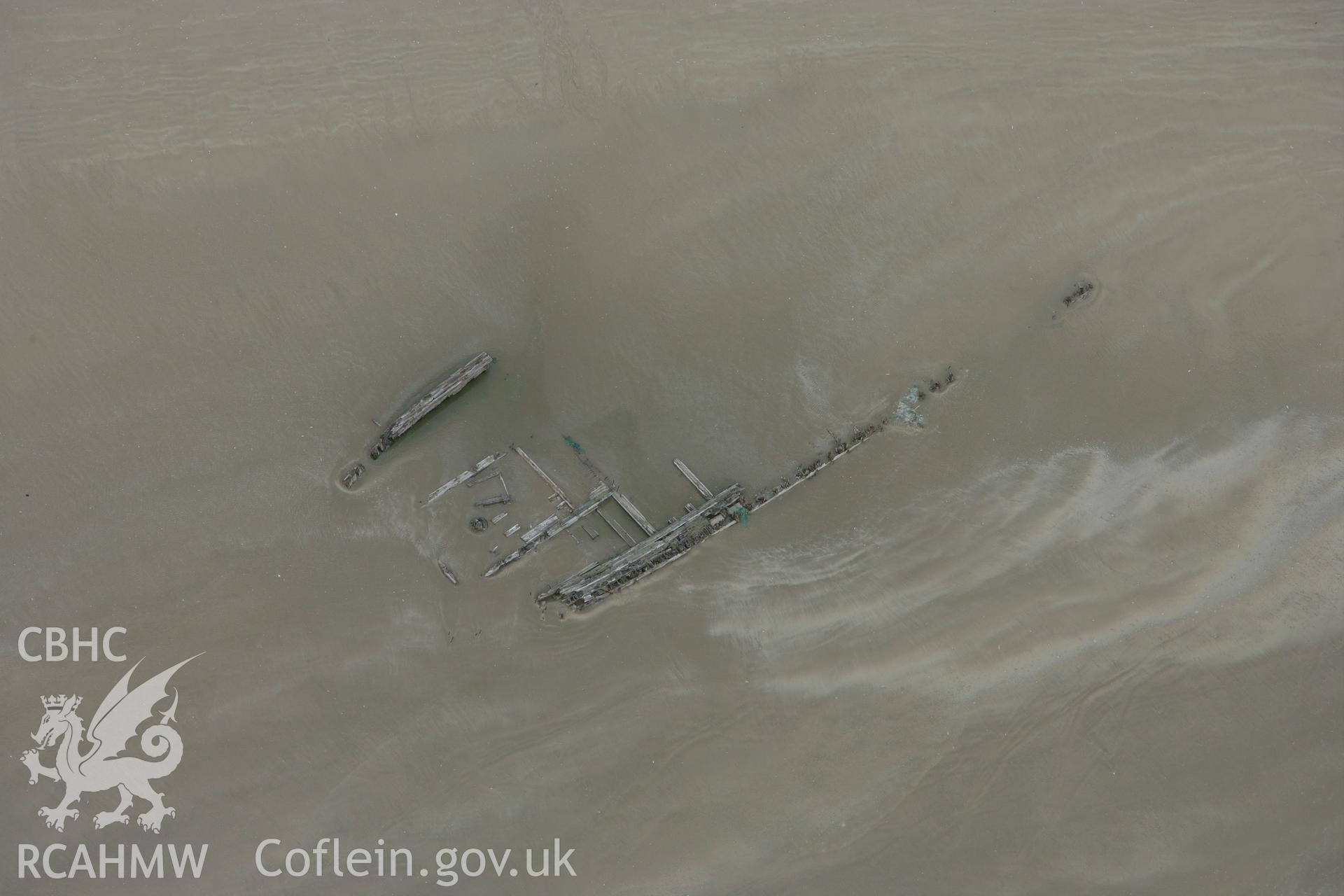 RCAHMW colour oblique photograph of Paul shipwreck, Cefn Sidan Sands. Taken by Toby Driver on 20/06/2008.