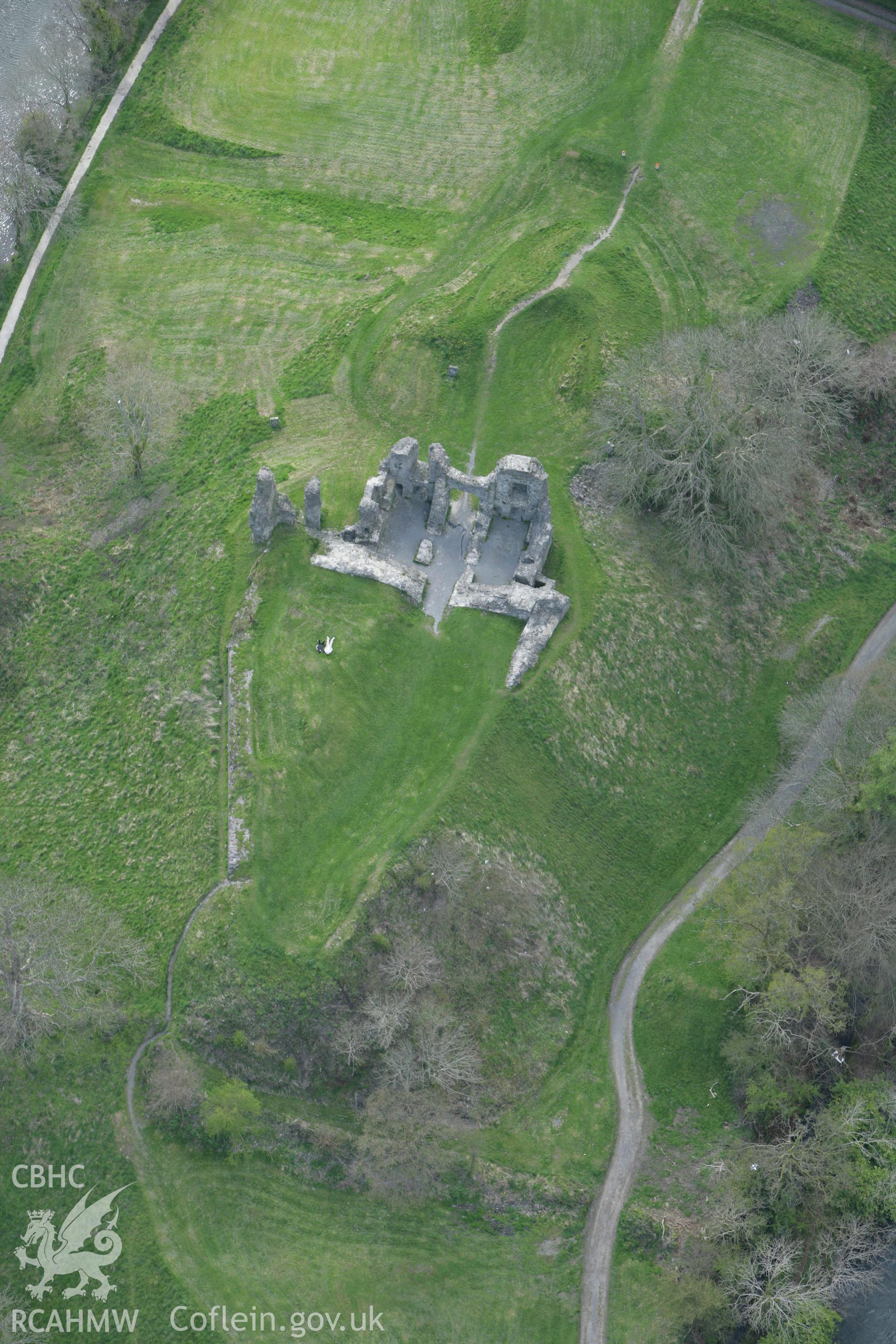 RCAHMW colour oblique photograph of Newcastle Emlyn Castle. Taken by Toby Driver on 24/04/2008.