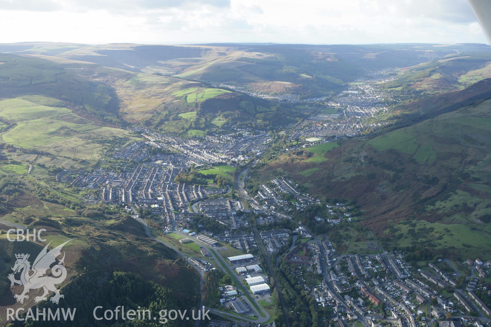 RCAHMW colour oblique photograph of the Rhondda Valley, looking north-west over Gelli and Pentre. Taken by Toby Driver on 16/10/2008.