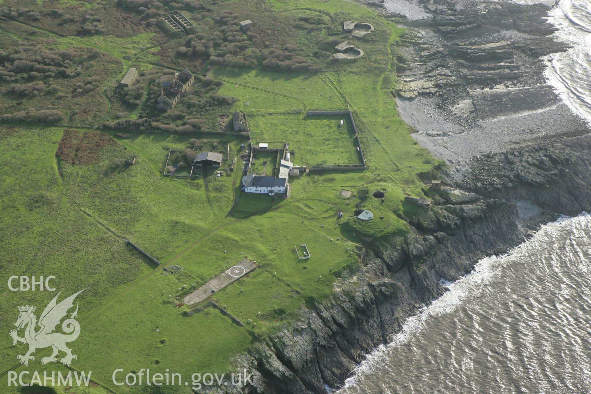 RCAHMW colour oblique photograph of Flat Holm Grange with Coastal and Anti-aircraft Defences and Isolation Hospital. Taken by Toby Driver on 12/11/2008.