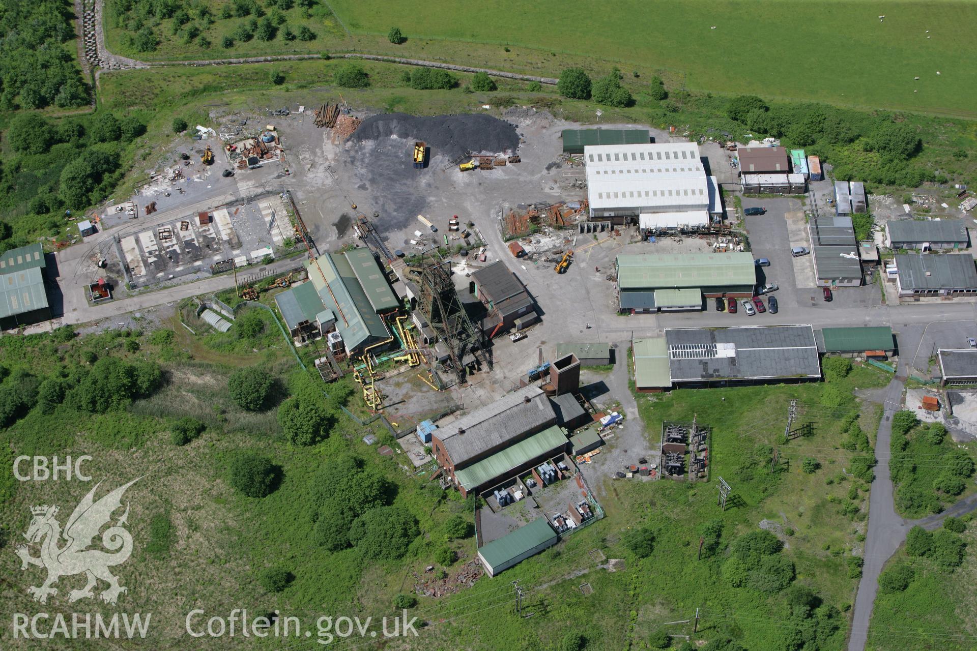 RCAHMW colour oblique photograph of Tower Colliery Headframe and Engine House, prior to demolition. Taken by Toby Driver on 09/06/2008.