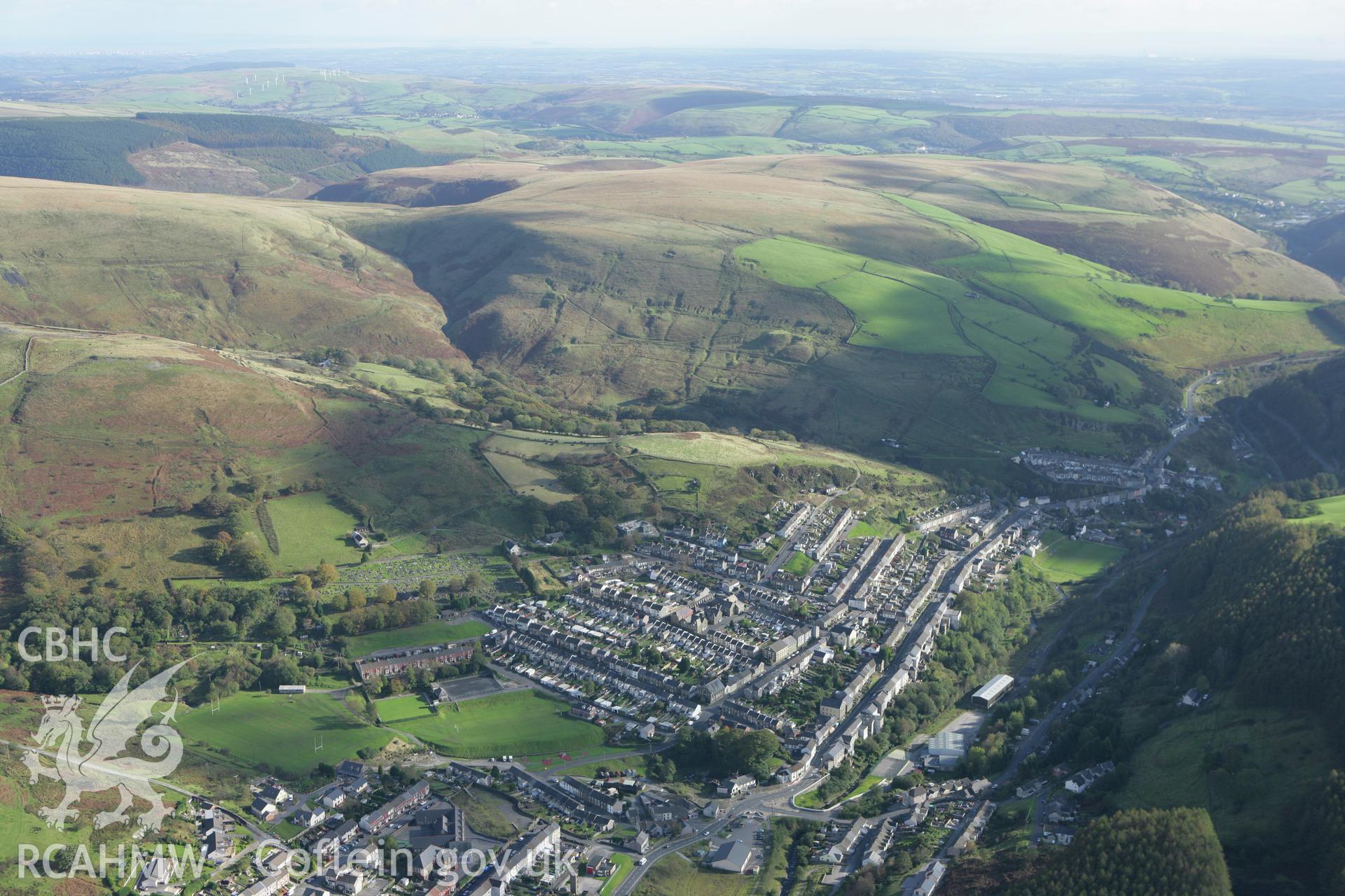 RCAHMW colour oblique photograph of Pontycymer, from the north. Taken by Toby Driver on 16/10/2008.