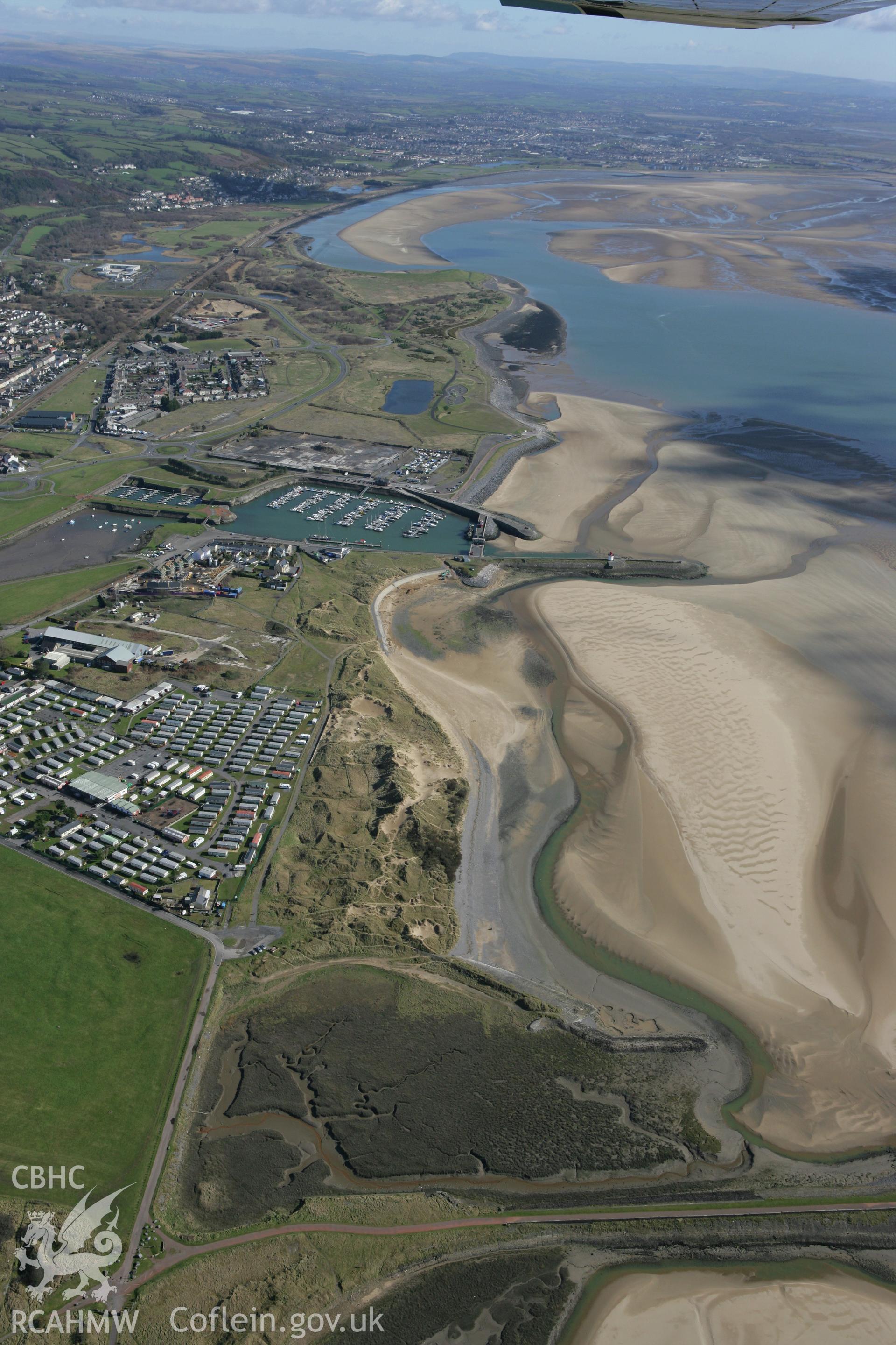 RCAHMW colour oblique photograph of Pembrey Harbour. Taken by Toby Driver on 04/03/2008.