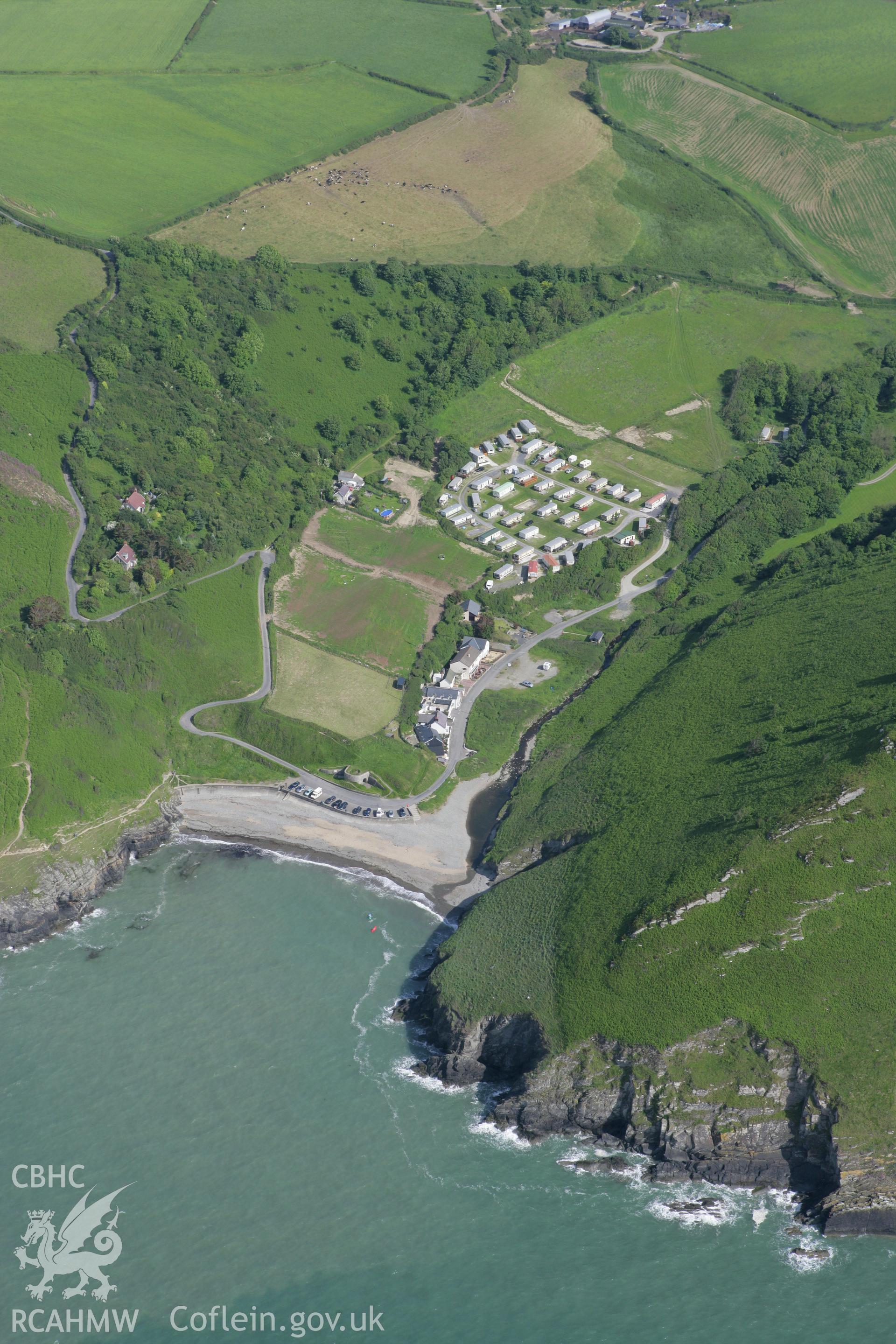 RCAHMW colour oblique photograph of Cwmtydu village. Taken by Toby Driver on 13/06/2008.