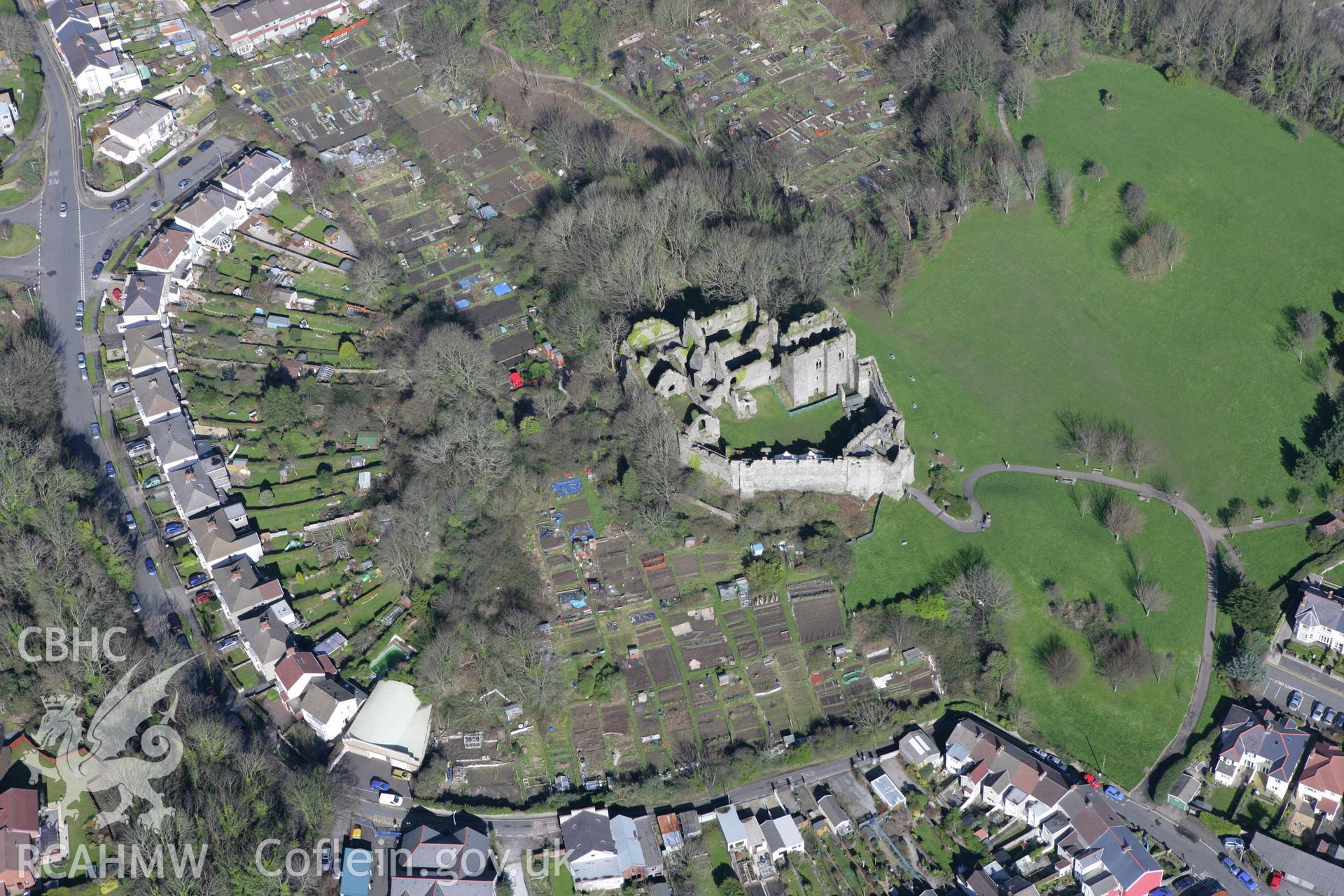RCAHMW colour oblique photograph of Oystermouth Castle. Taken by Toby Driver on 04/03/2008.