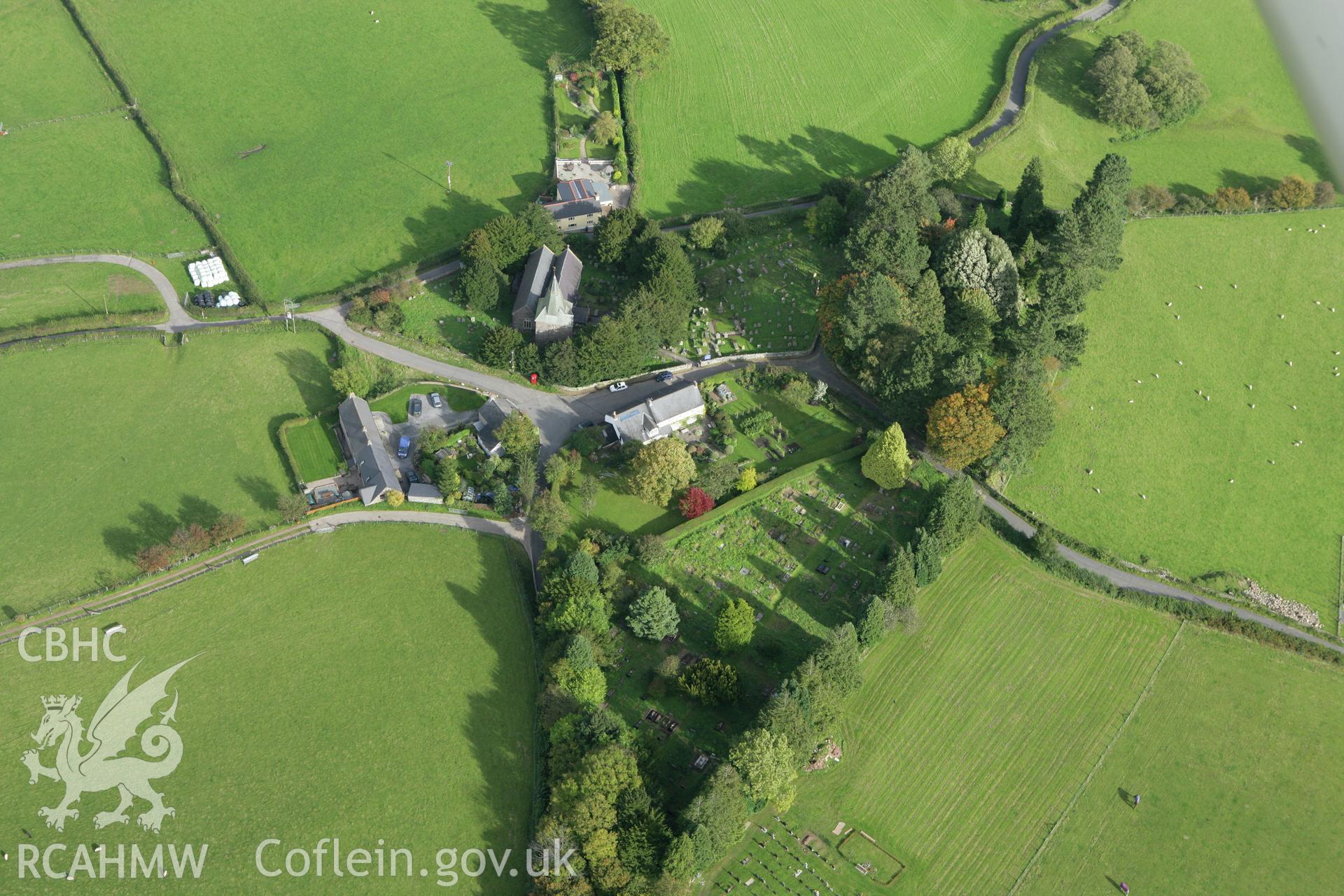 RCAHMW colour oblique photograph of Saints Almeds and Ellyw's Parish Church. Taken by Toby Driver on 10/10/2008.