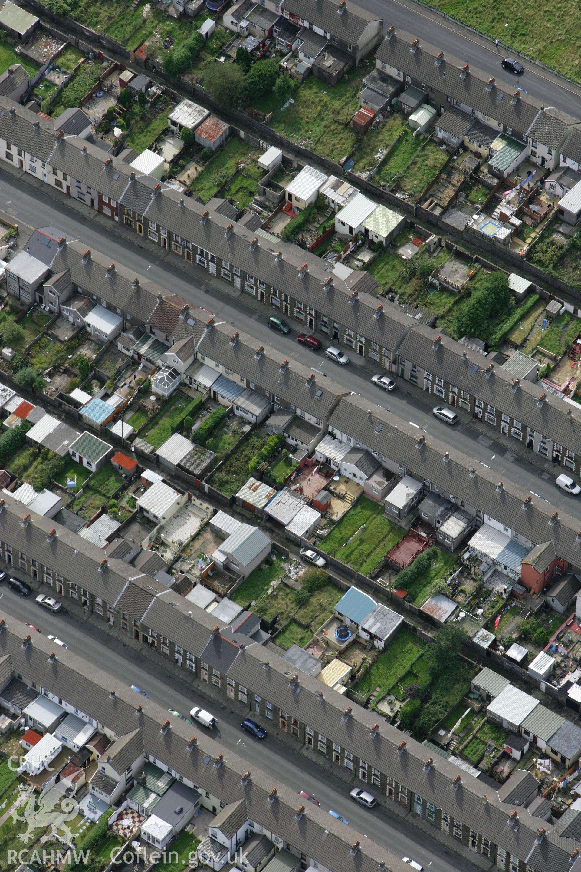 RCAHMW colour oblique photograph of terraced workers housing, Maerdy. Taken by Toby Driver on 12/09/2008.