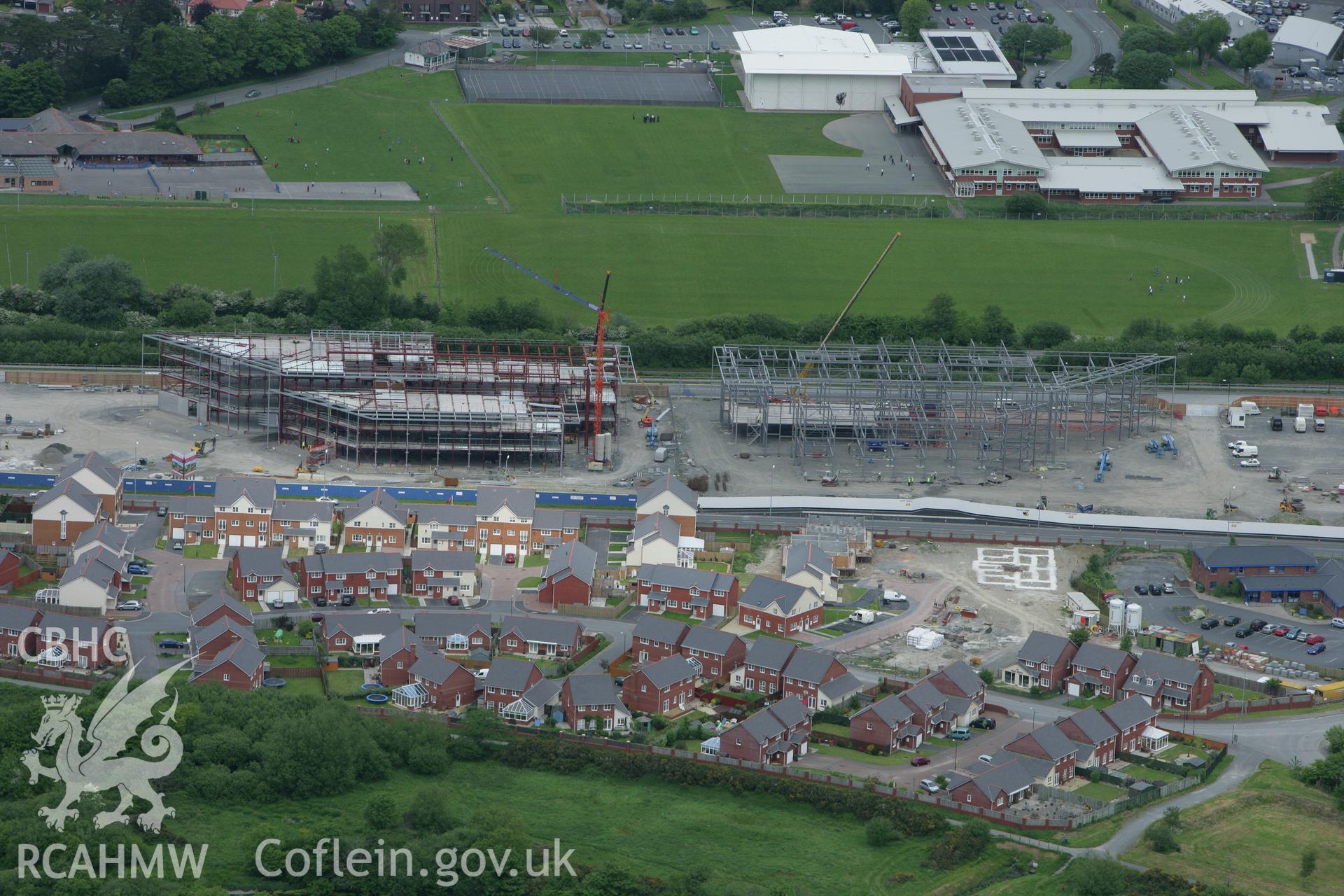 RCAHMW colour oblique photograph of Welsh Assembly Government and County Council Offices, Aberystwyth, under construction. Taken by Toby Driver on 20/05/2008.