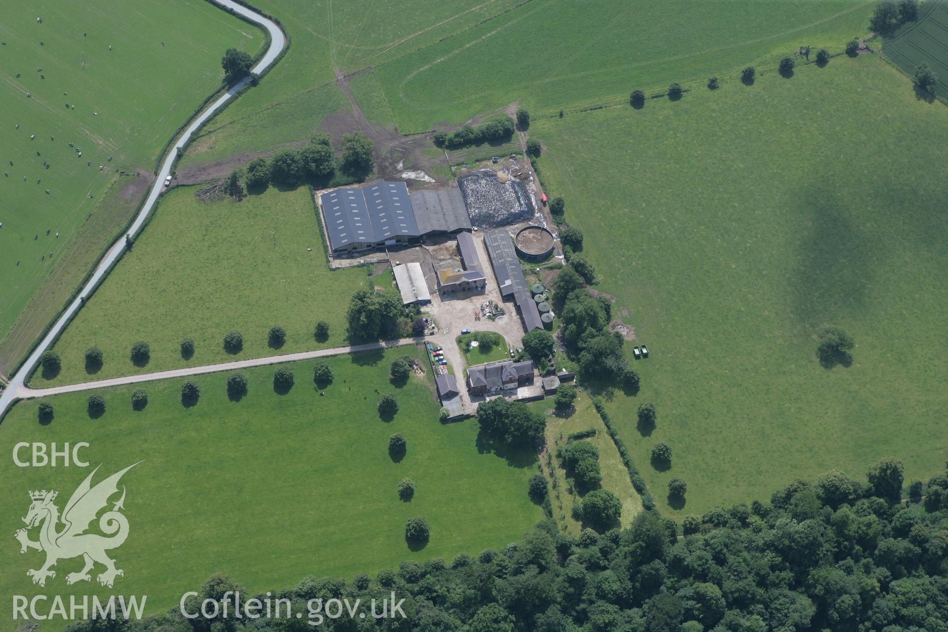 RCAHMW colour oblique photograph of New Sontley Farm, Erddig. Taken by Toby Driver on 01/07/2008.