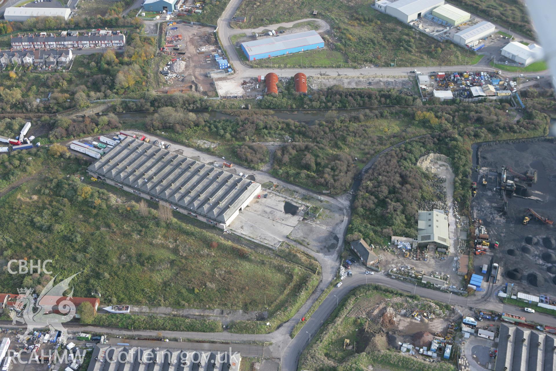 RCAHMW colour oblique photograph of Atlantic Trading Estate Round Barrow. Taken by Toby Driver on 12/11/2008.
