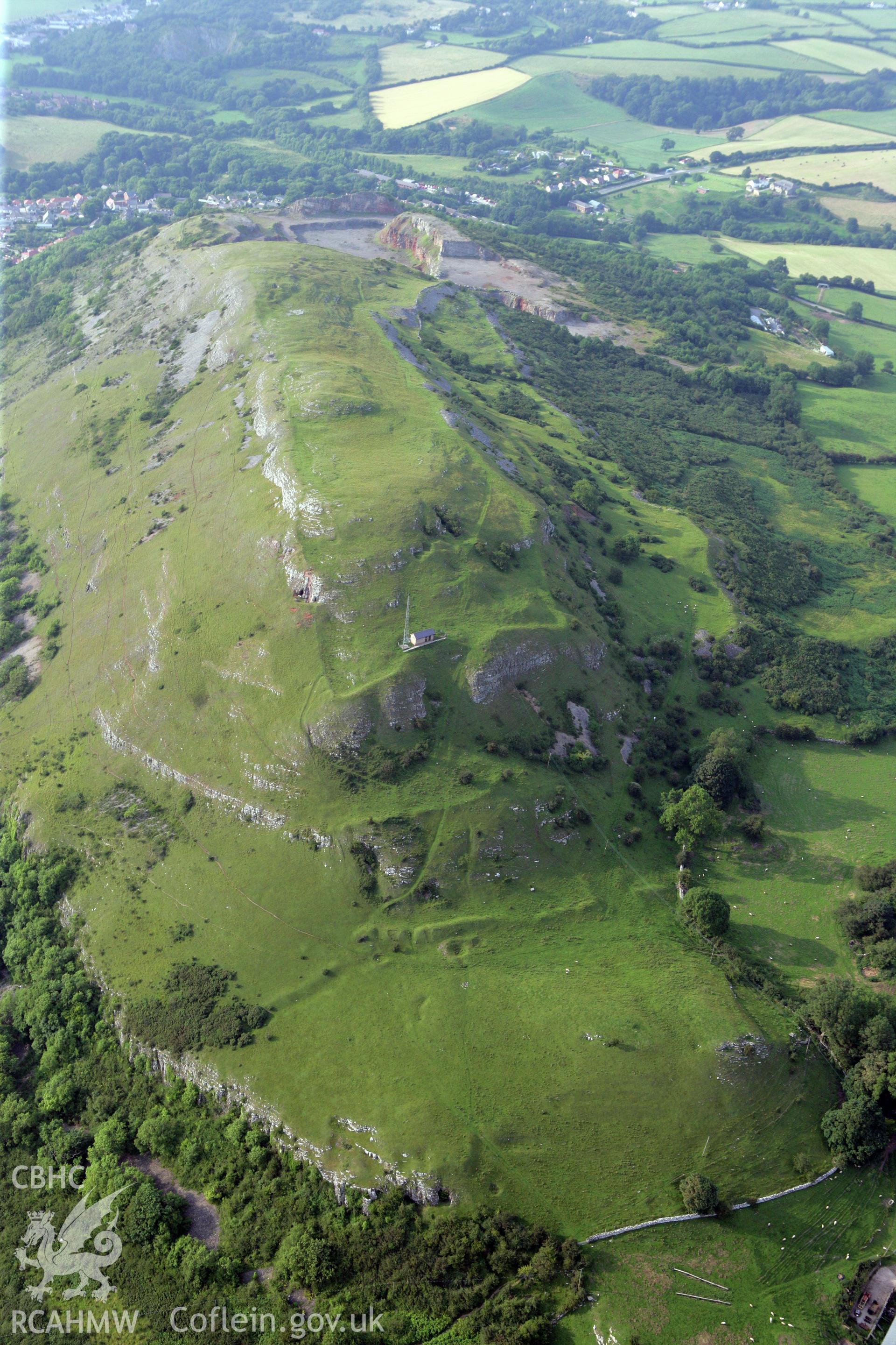 RCAHMW colour oblique photograph of Moel Hiraddug Camp, from the south. Taken by Toby Driver on 24/07/2008.