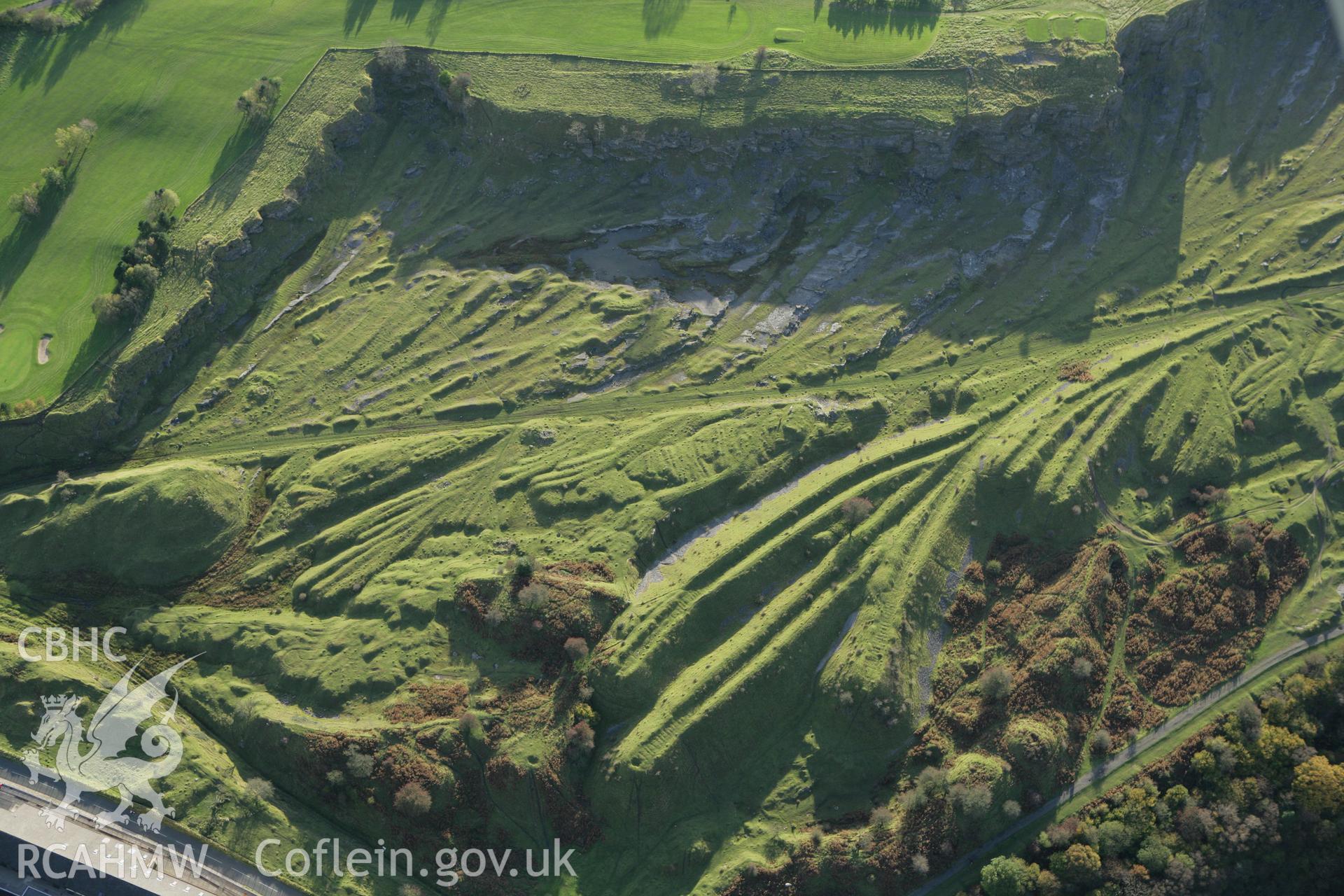 RCAHMW colour oblique photograph of Morlais Castle, quarries to the east. Taken by Toby Driver on 16/10/2008.