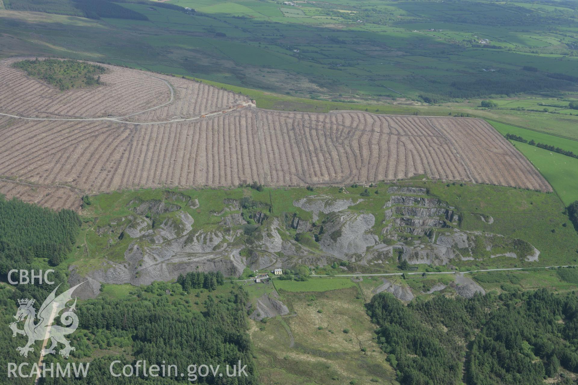 RCAHMW colour oblique photograph of Rosebush and Precelly (Bellstone) Quarry. Taken by Toby Driver on 20/05/2008.