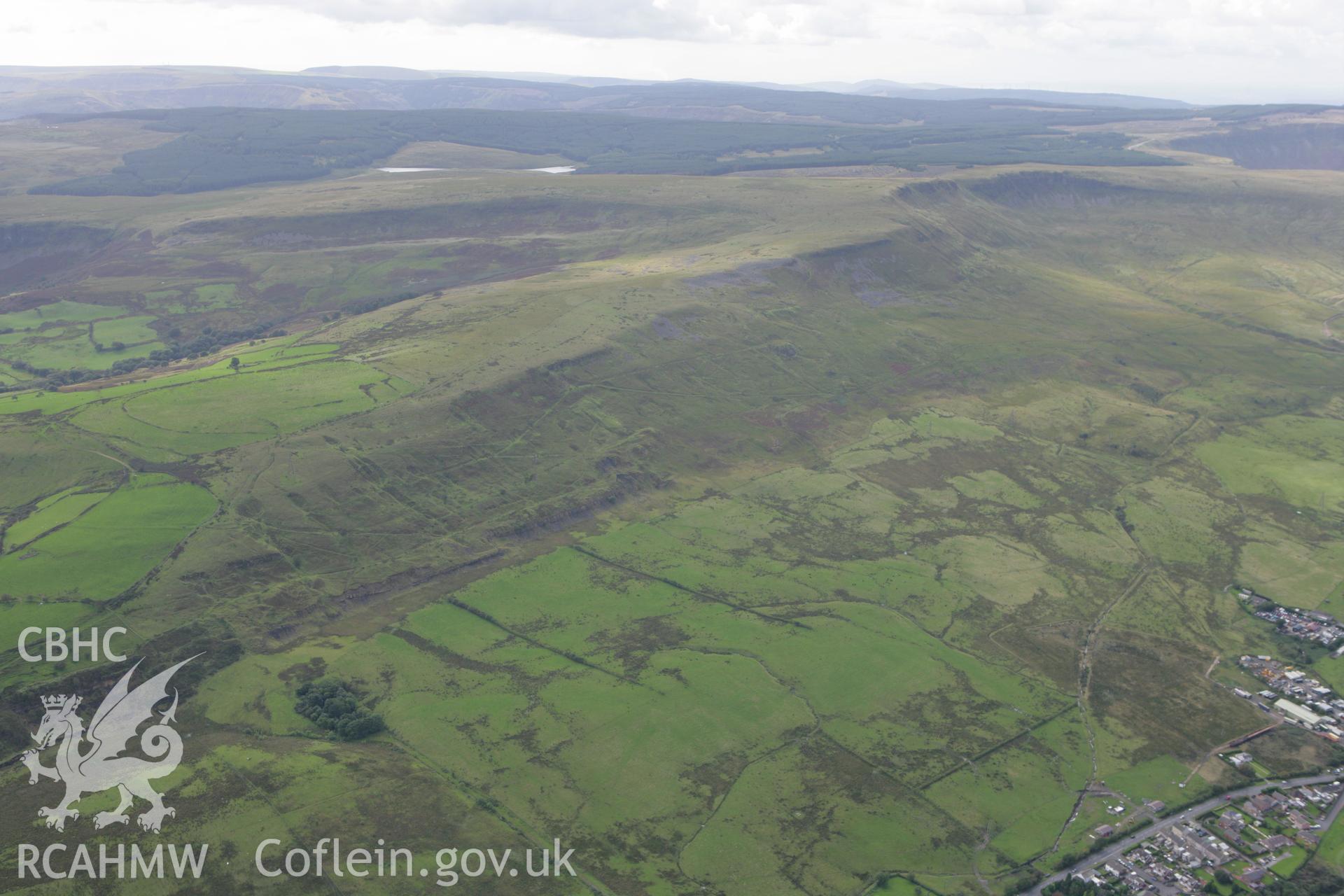 RCAHMW colour oblique photograph of landscape looking south towards Mynydd Cefn-y-Gyngon and the site of Graig Colliery and Brickworks. Taken by Toby Driver on 12/09/2008.