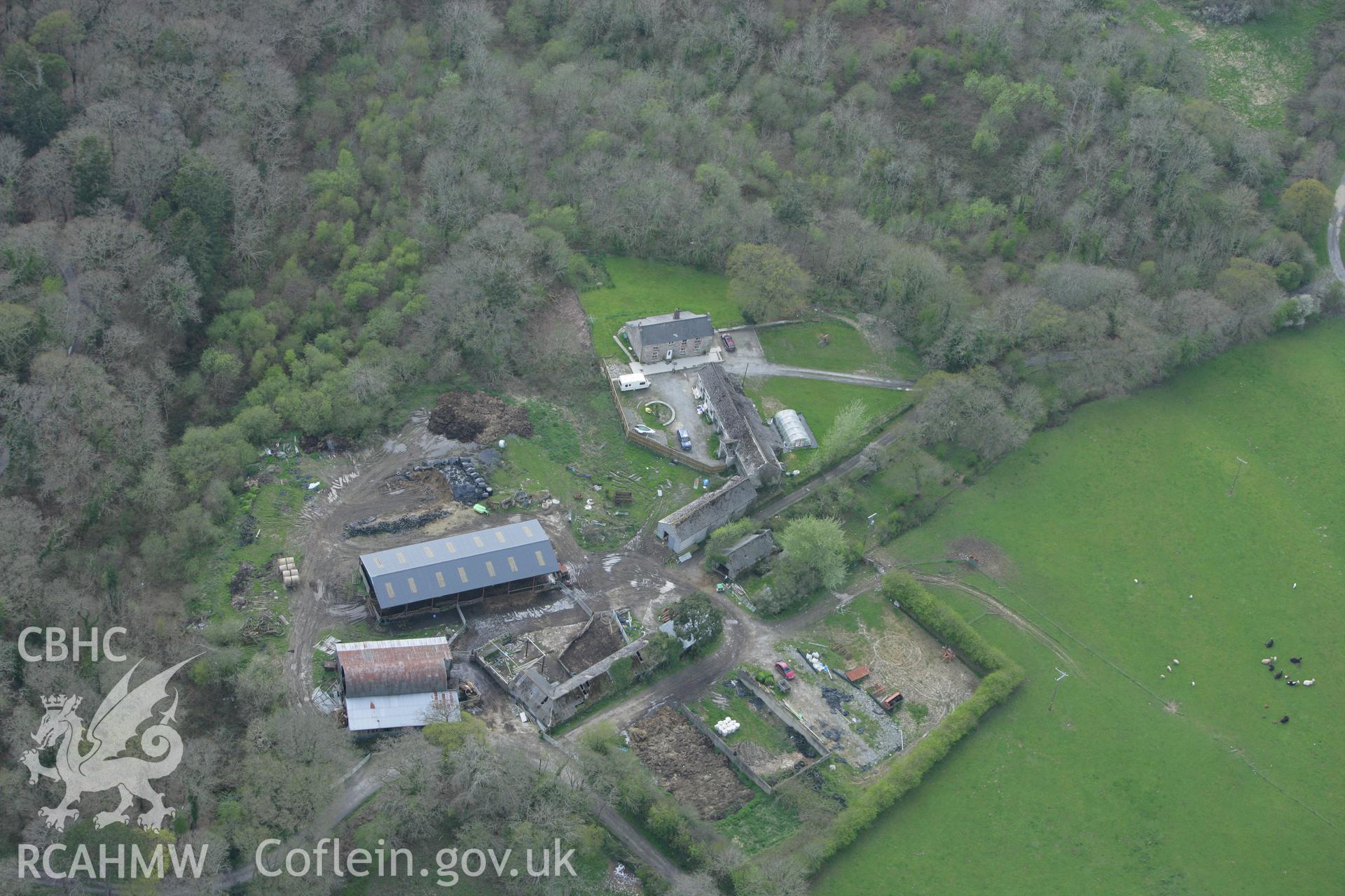 RCAHMW colour oblique photograph of Home Farm, Cilgerran. Taken by Toby Driver on 24/04/2008.